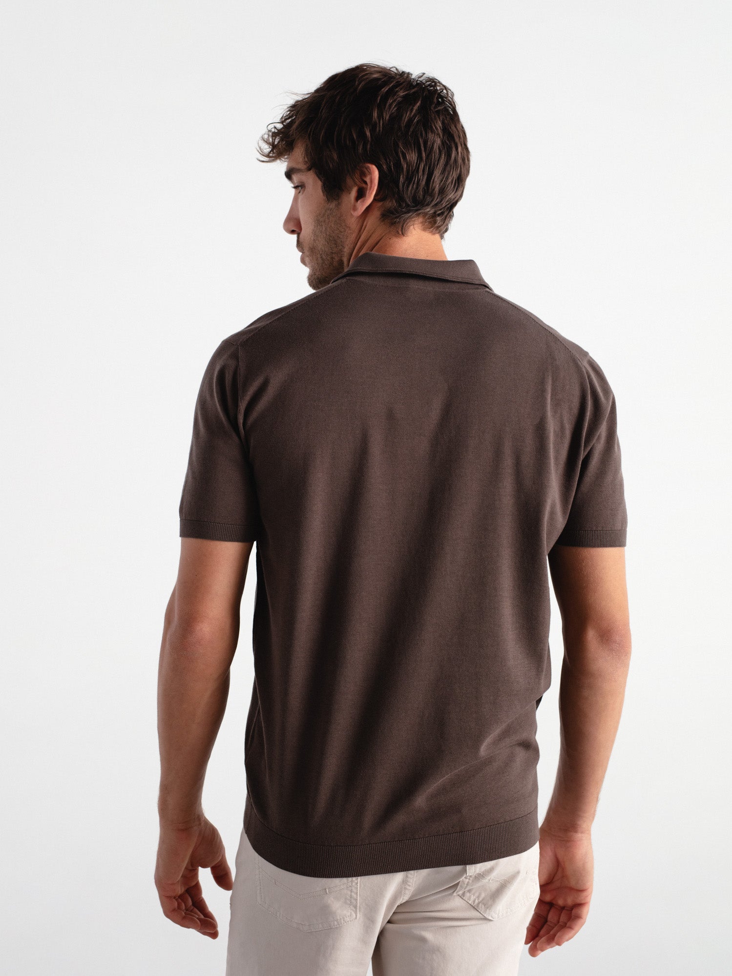 Fine knit short sleeve polo shirt
