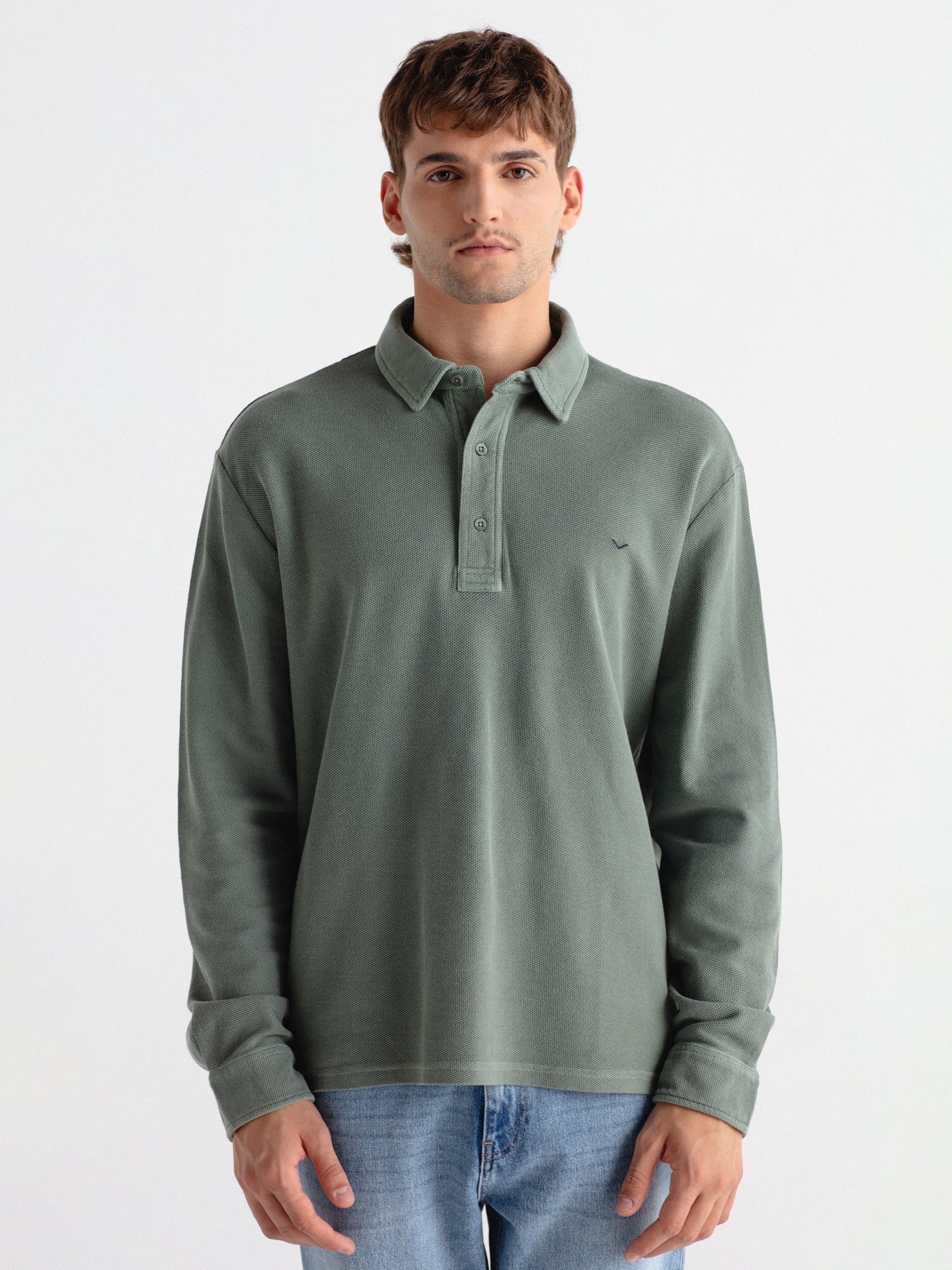 100% cotton long-sleeve polo shirt