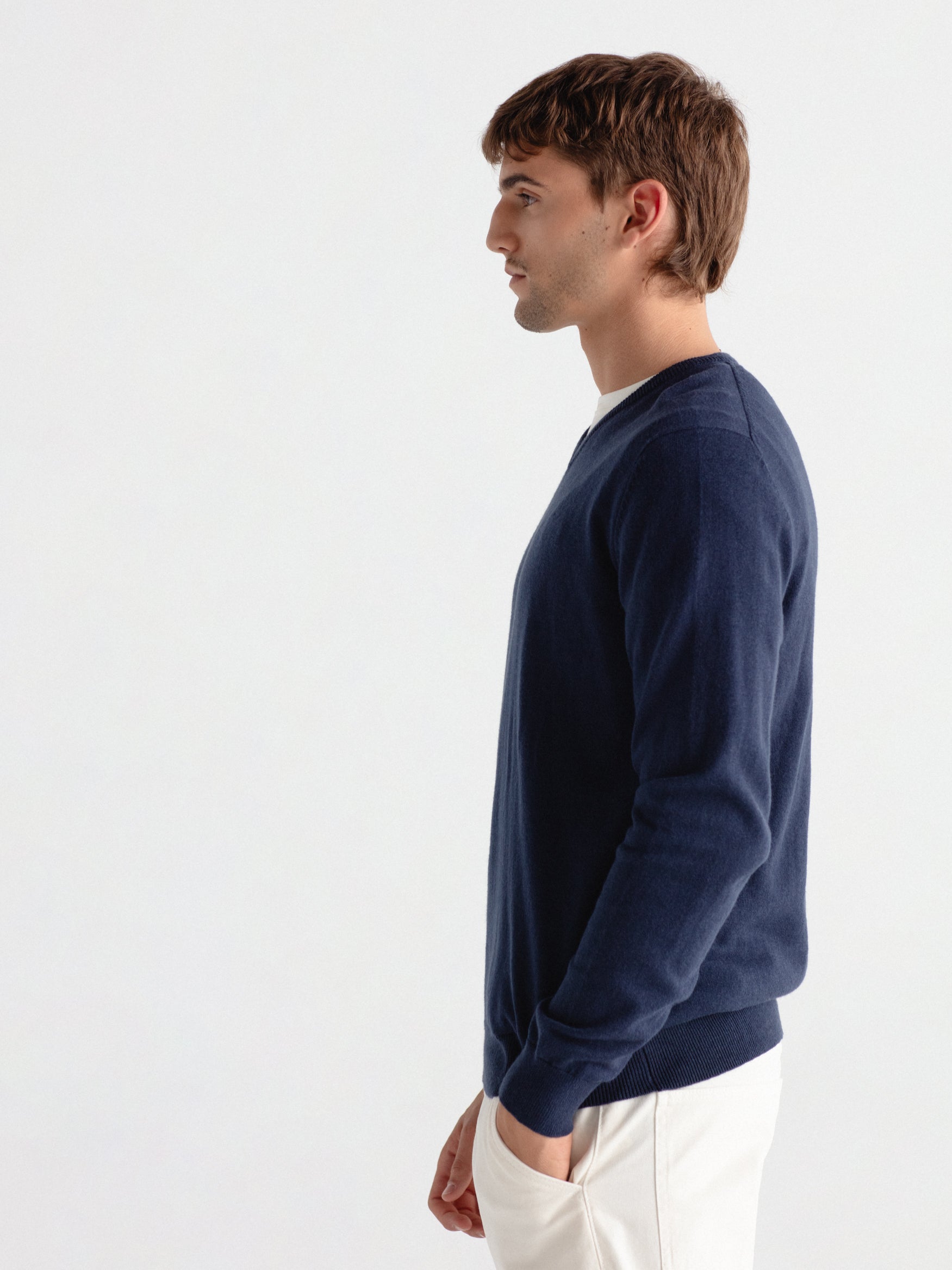 Cashmere sweater with a V-neck.