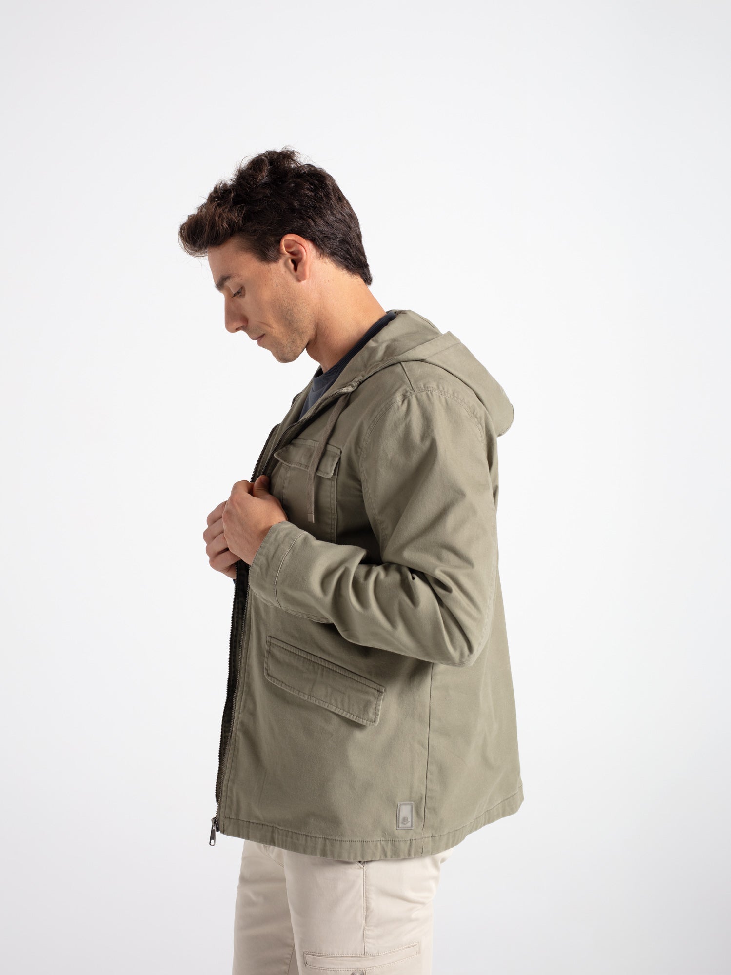 Worker jacket with hood