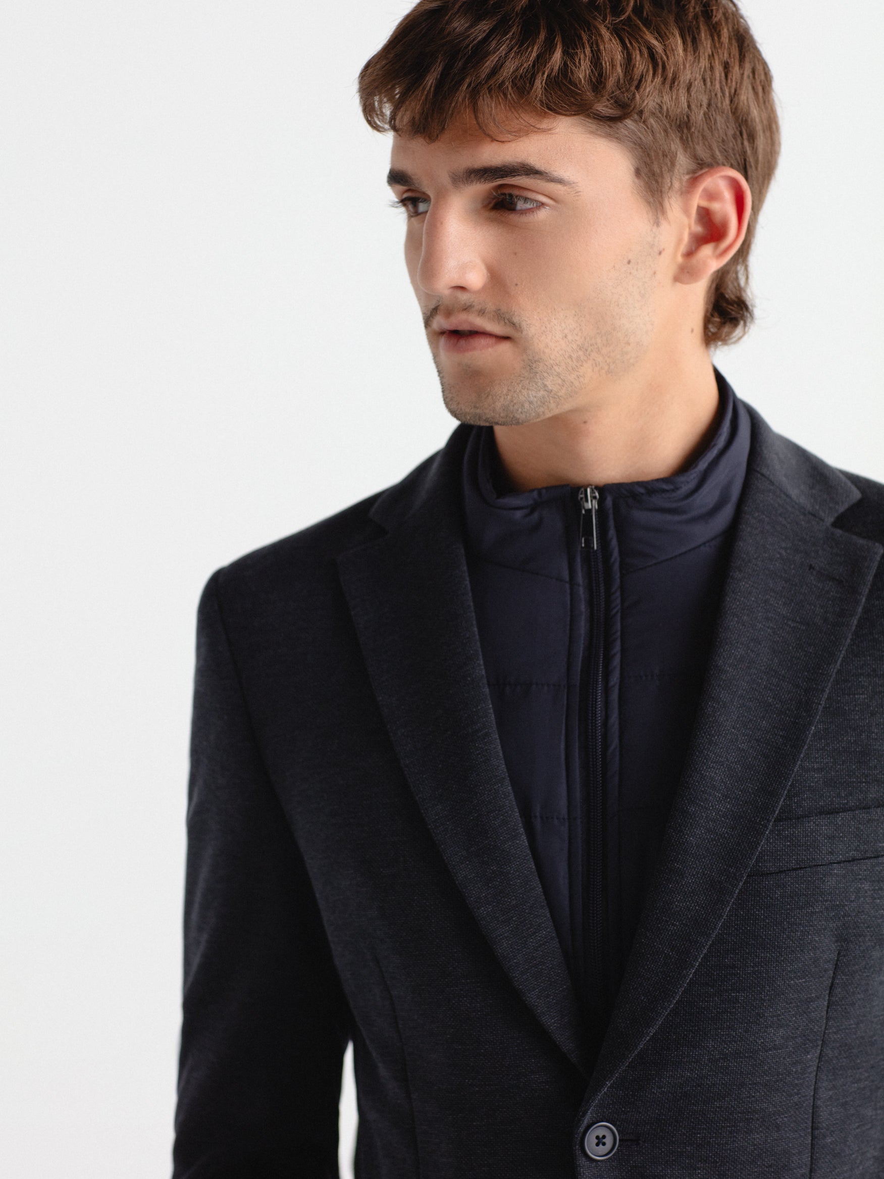 Quilted blazer, plain faux leather