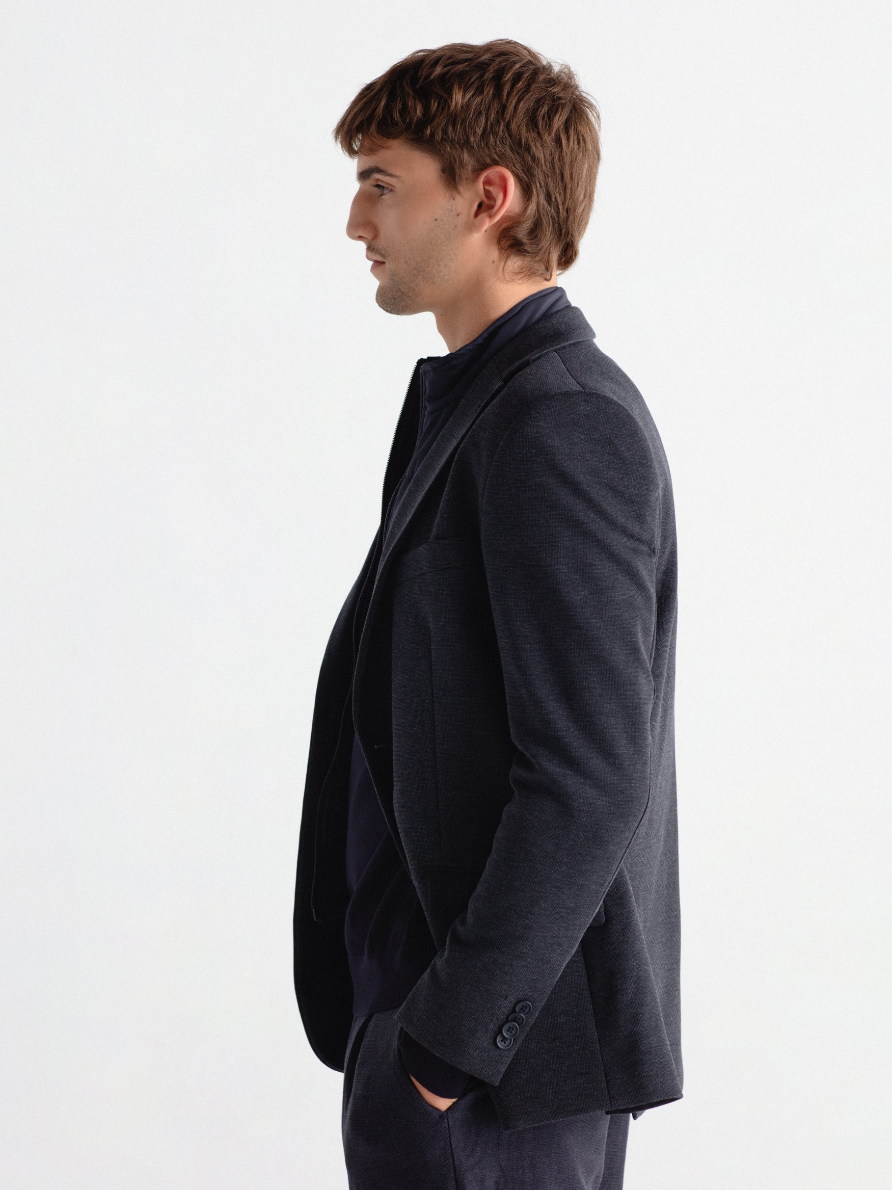 Quilted blazer, plain faux leather