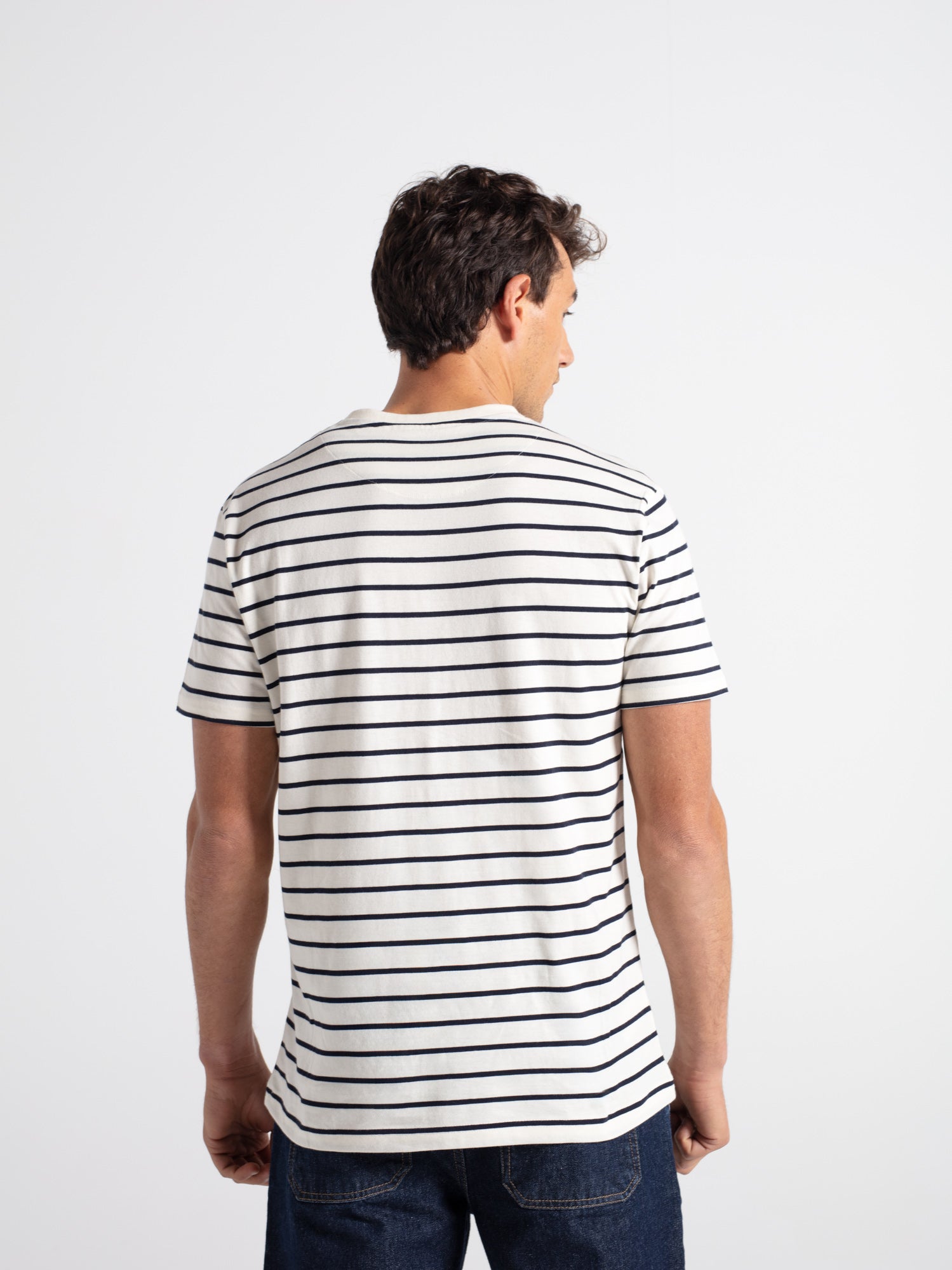 Camiseta manga corta rayas bordado