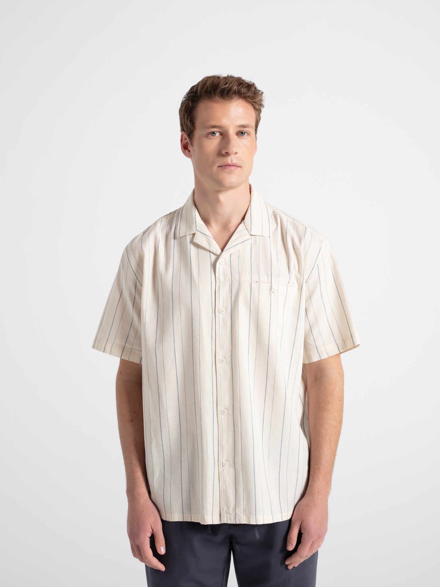 Camisa lino manga corta rayas
