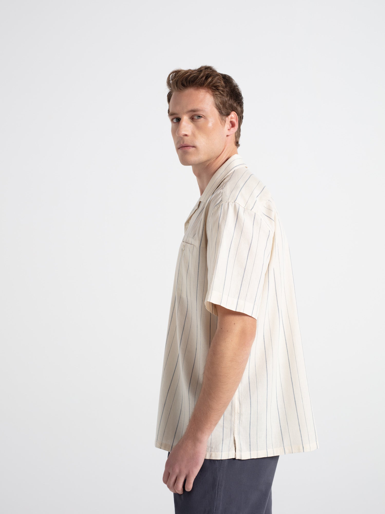 Camisa lino manga corta rayas