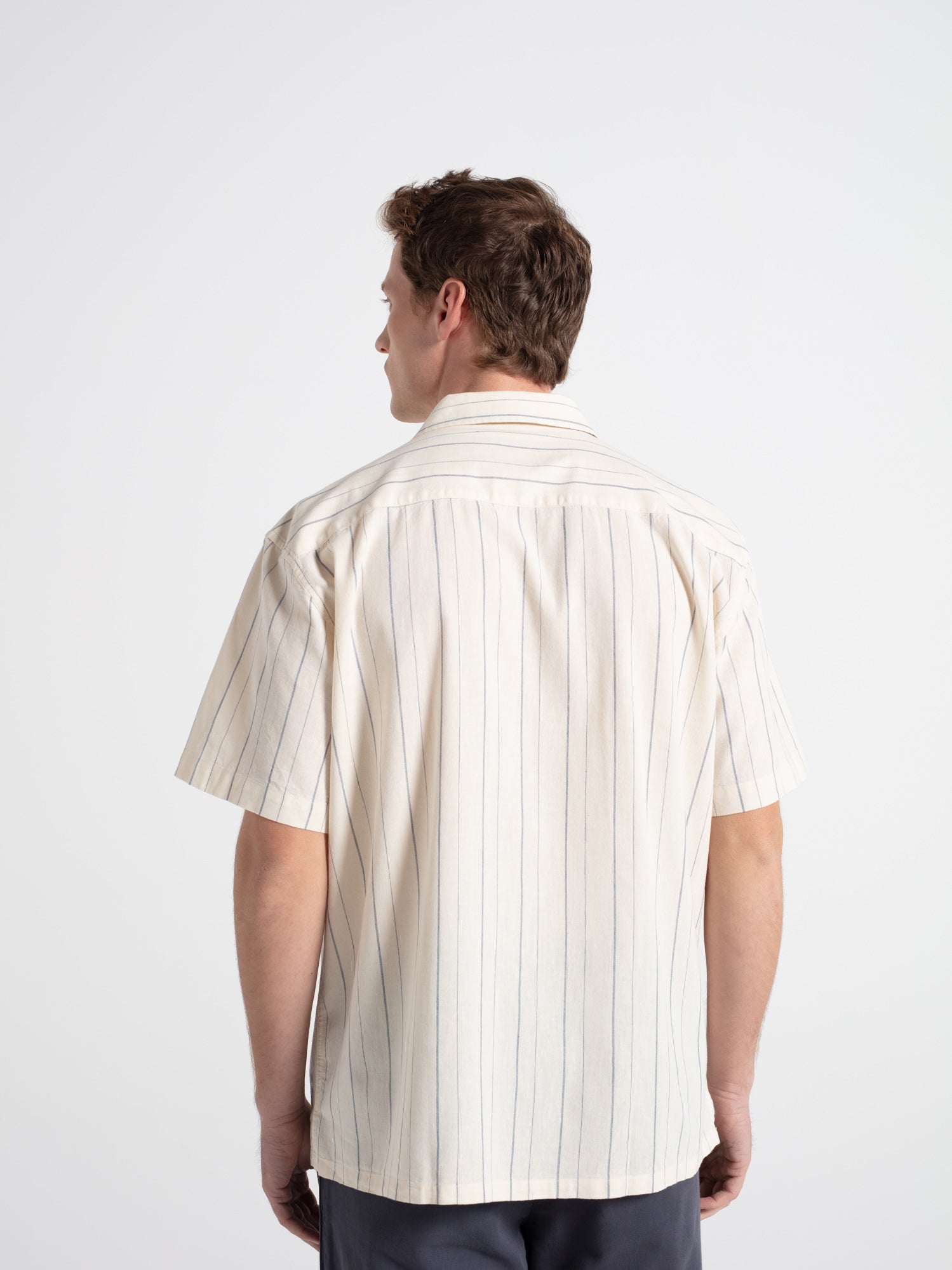 Camisa lino manga corta rayas