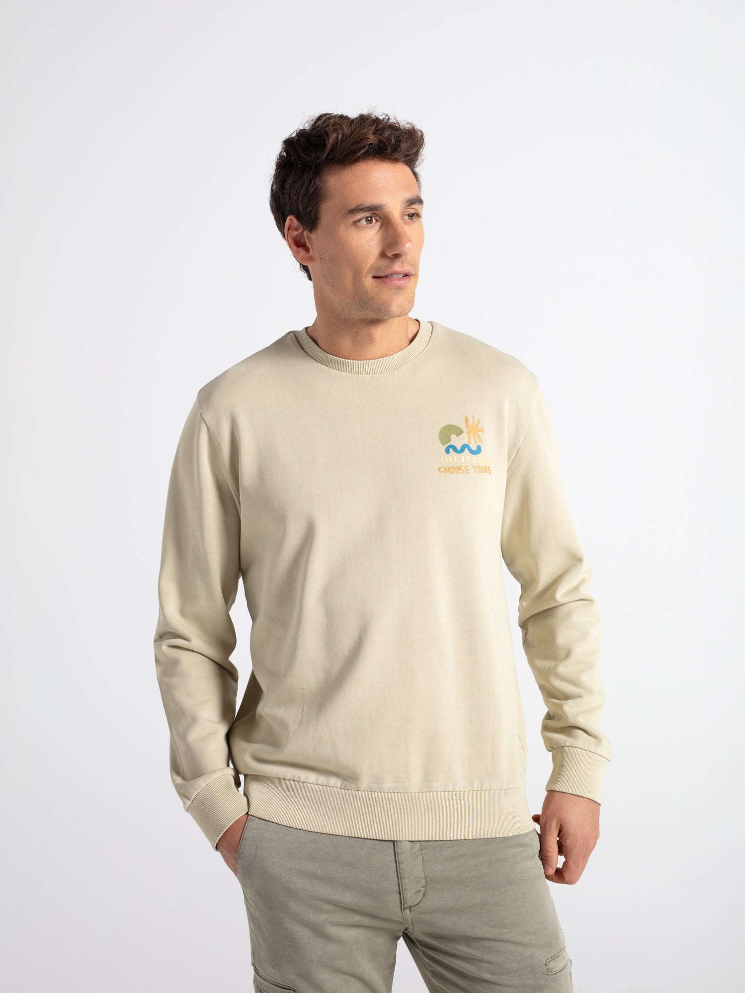 Sudadera algodón lema "Life is good"