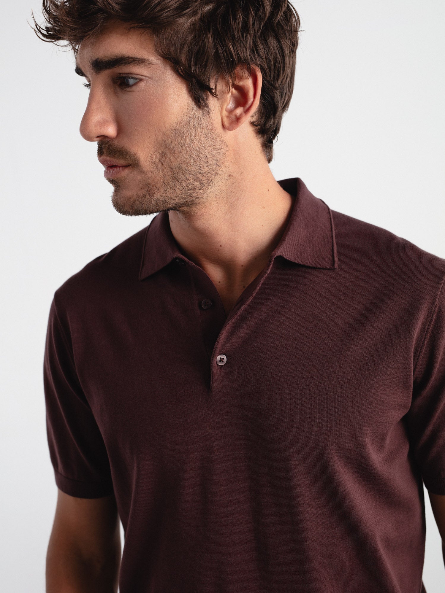 Fine knit short sleeve polo shirt