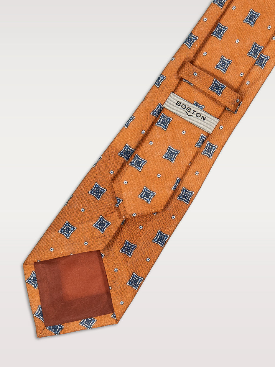 100% linen tie with rhombus pattern