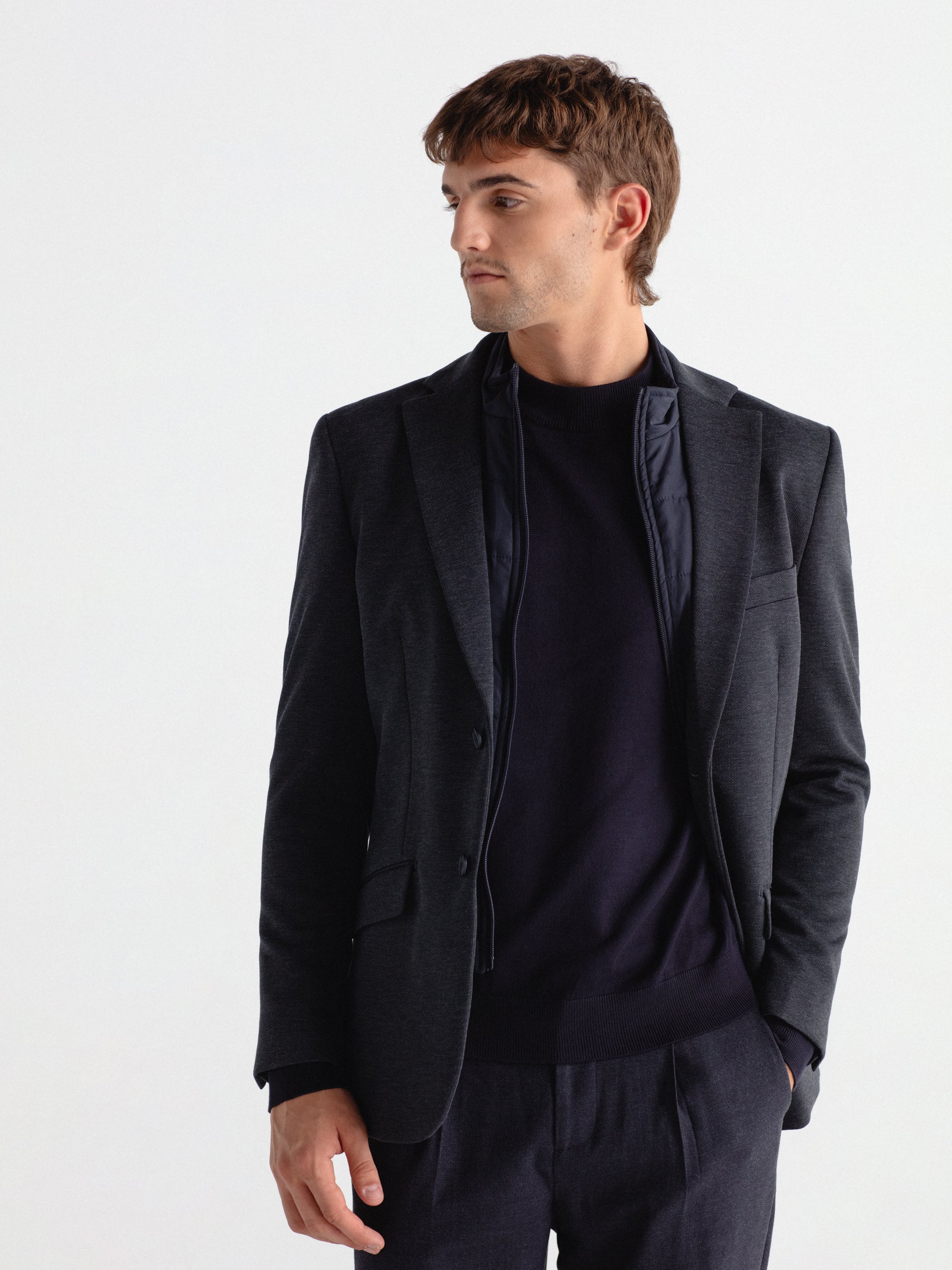 Quilted blazer, plain faux leather