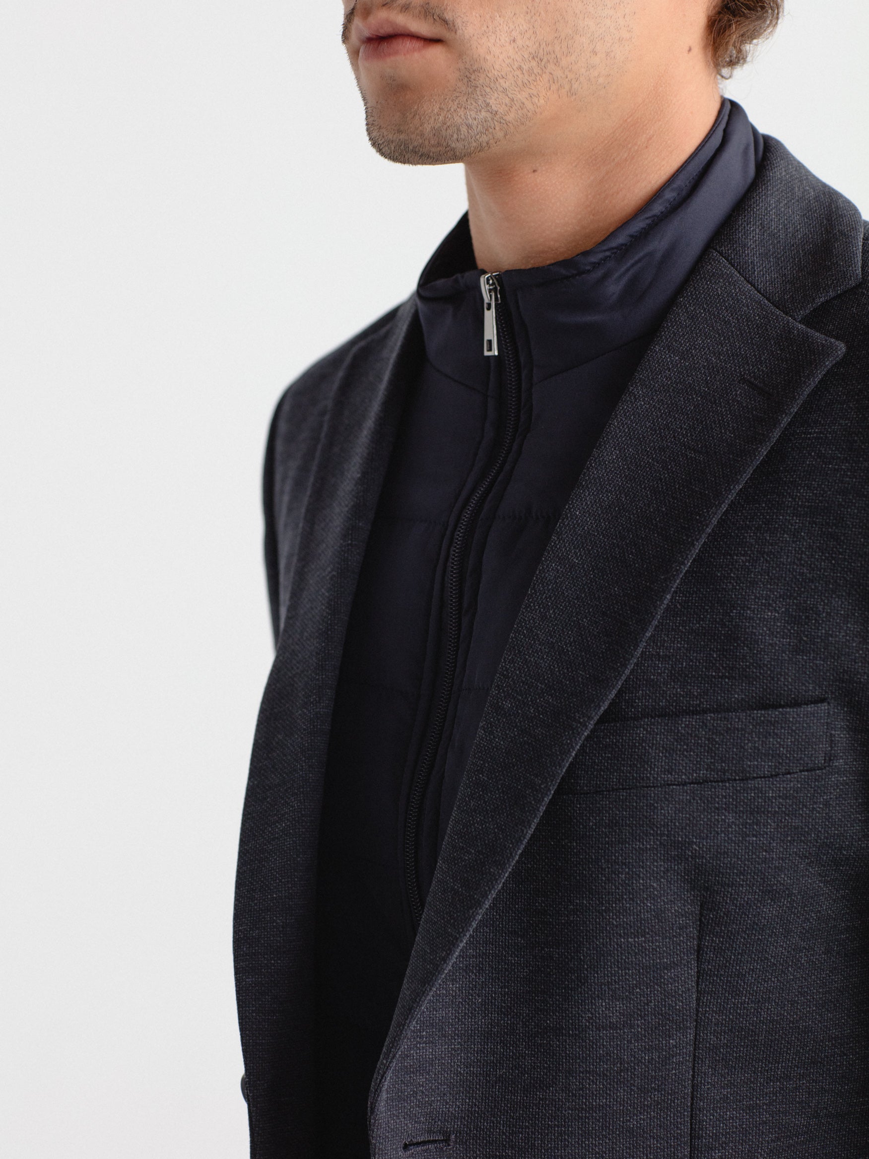 Quilted blazer, plain faux leather