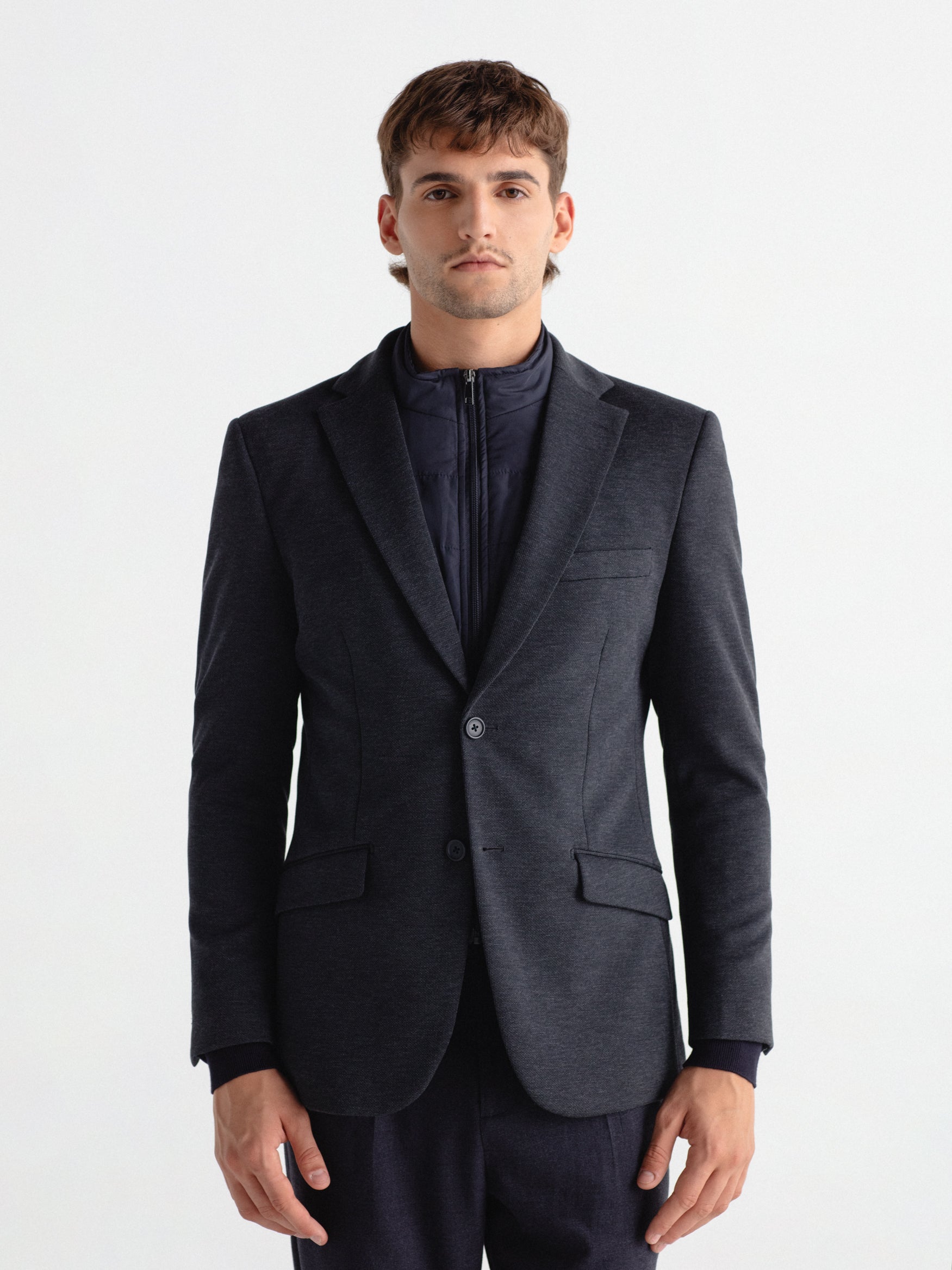 Quilted blazer, plain faux leather