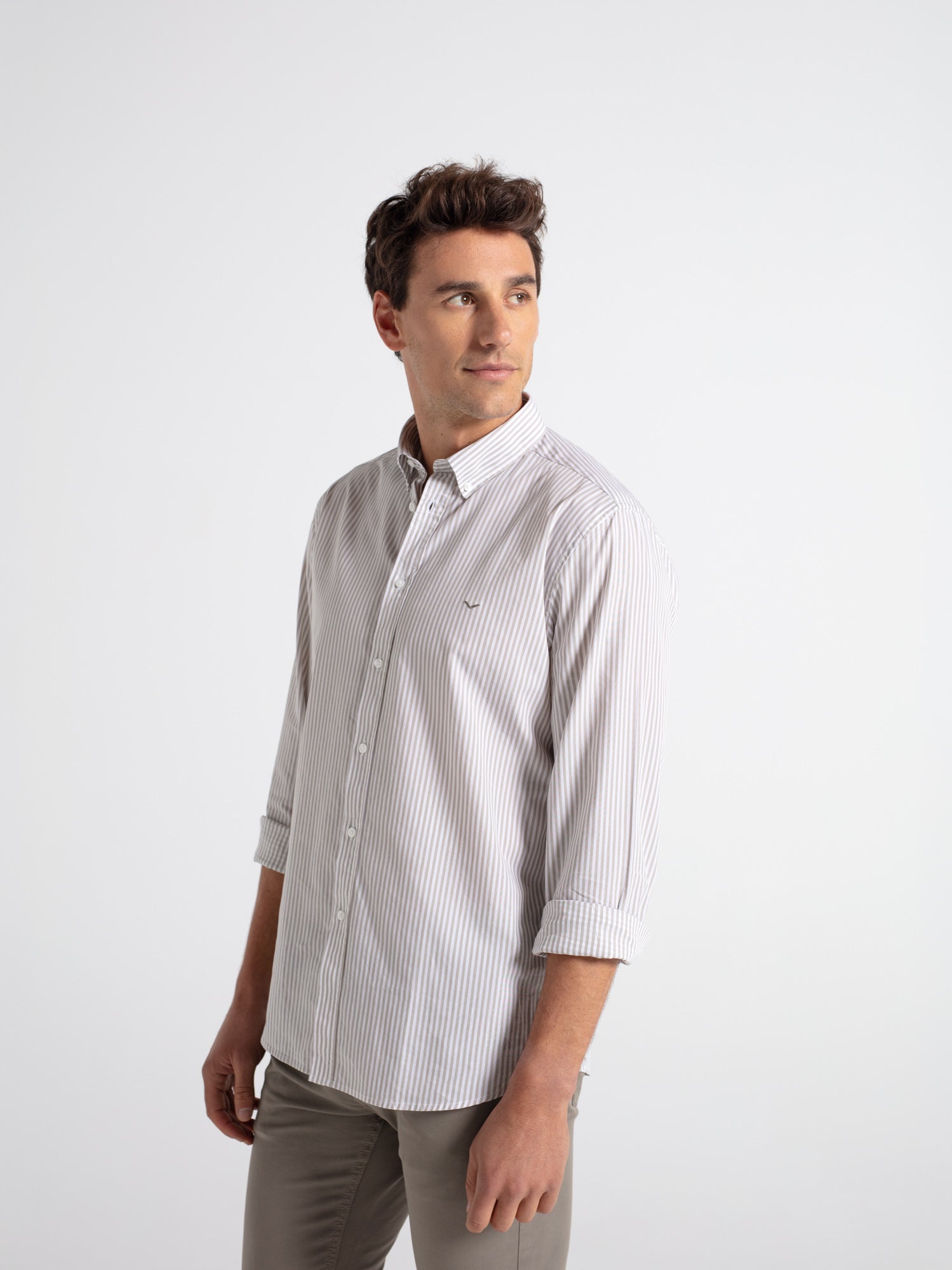 Camisa regular fit 100% algodón popelín rayas