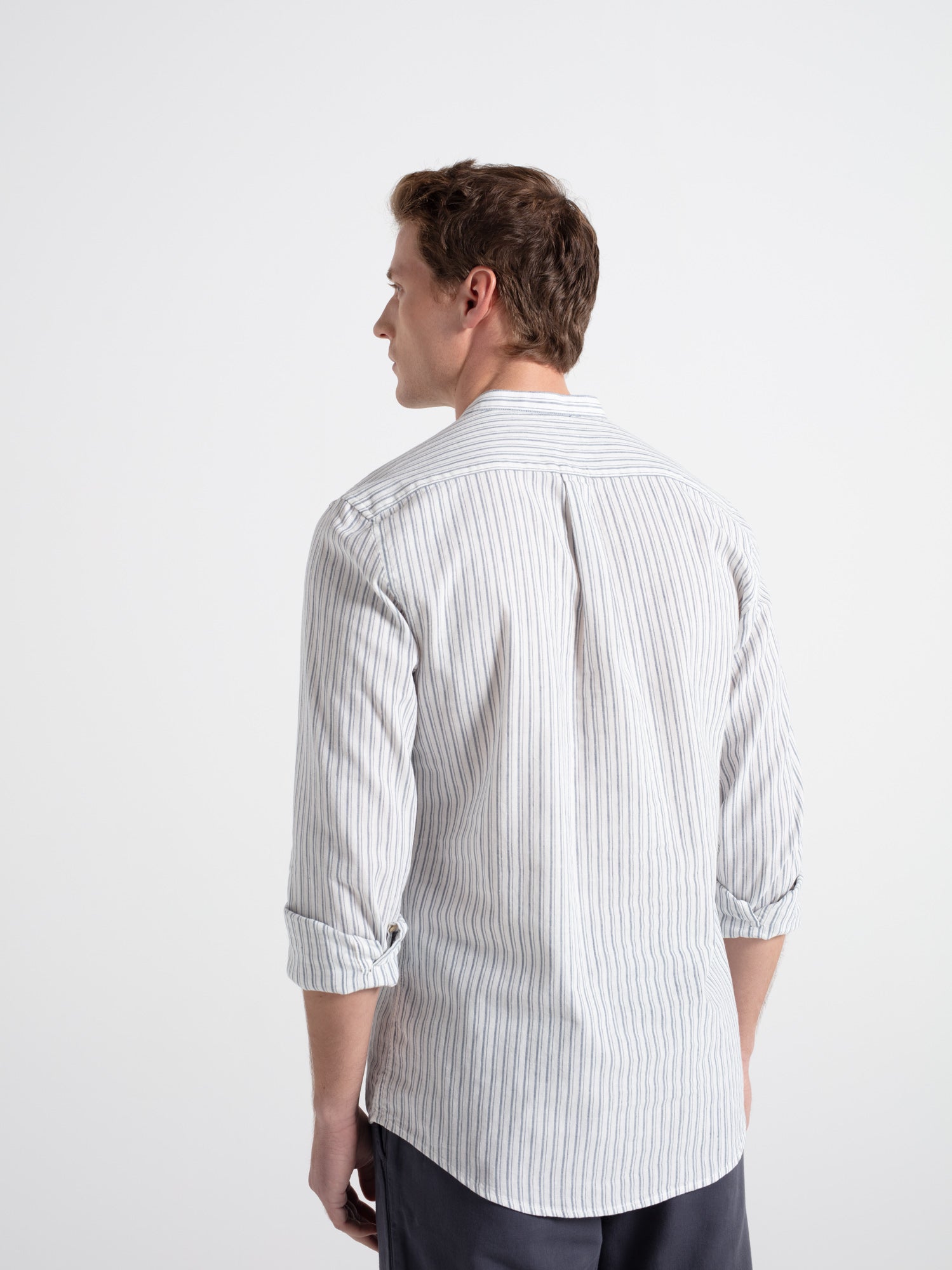 Camisa polera lino cuello mao rayas