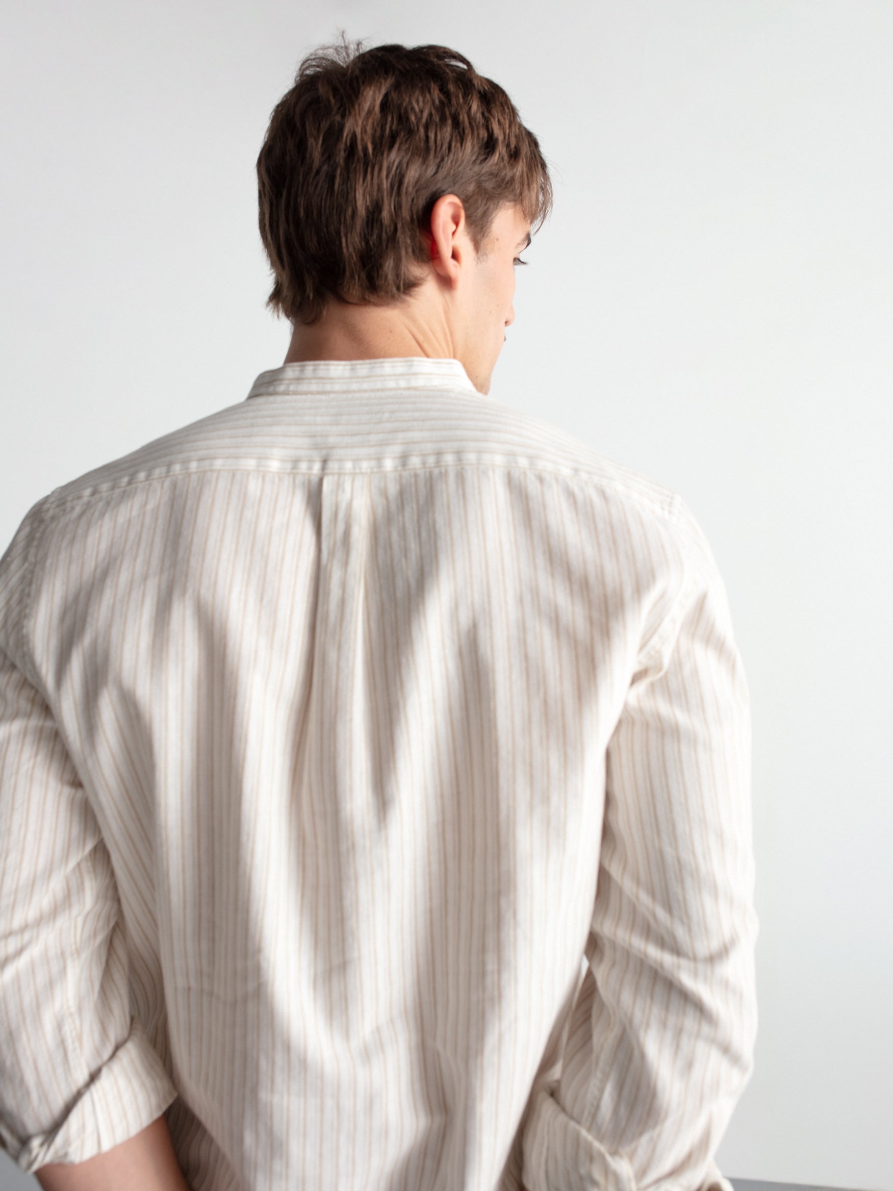 Camisa polera lino cuello mao rayas