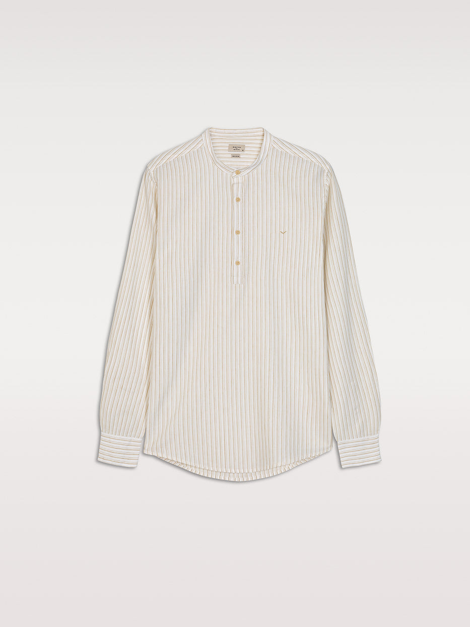 Camisa polera lino cuello mao rayas
