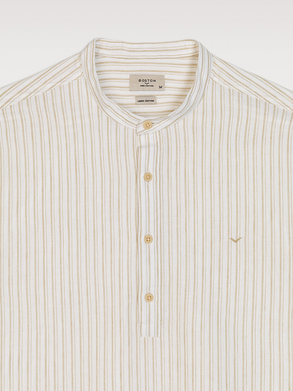 Camisa polera lino cuello mao rayas