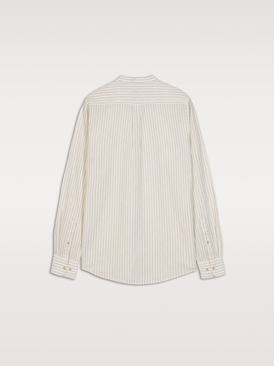 Camisa polera lino cuello mao rayas