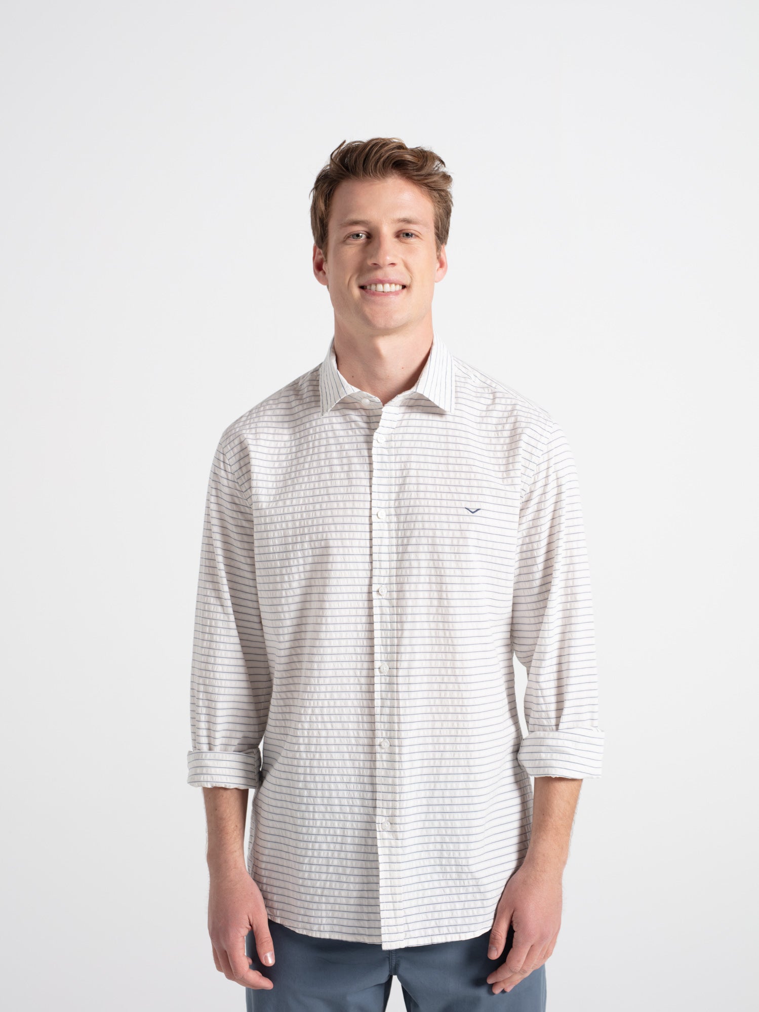 Camisa algodón slim rayas seersucker