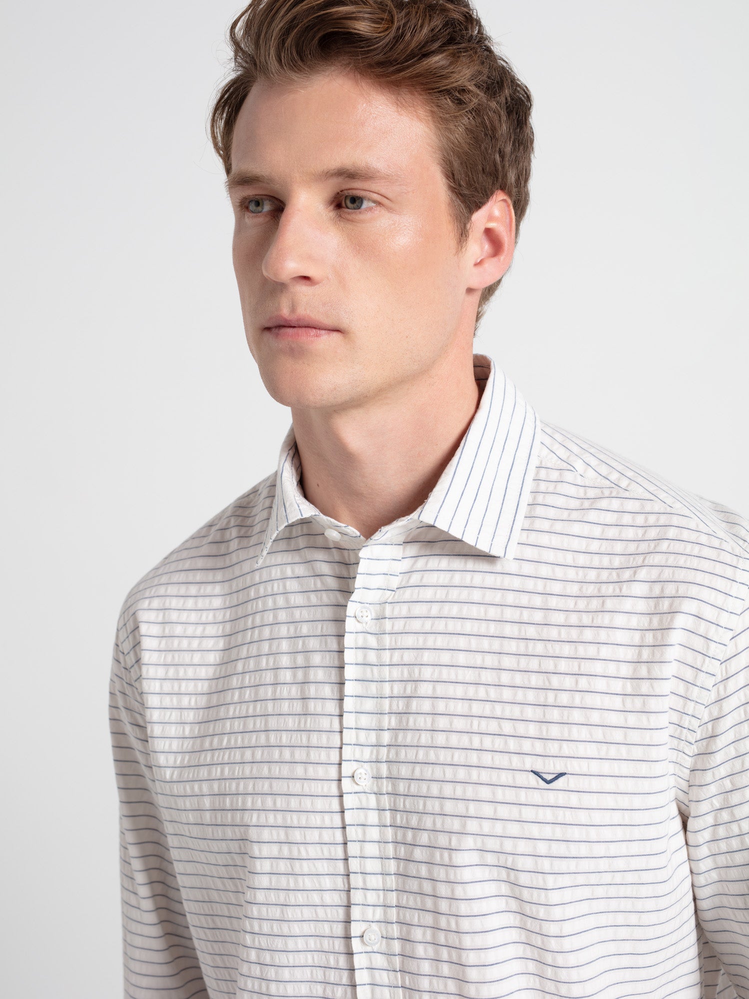 Camisa algodón slim rayas seersucker