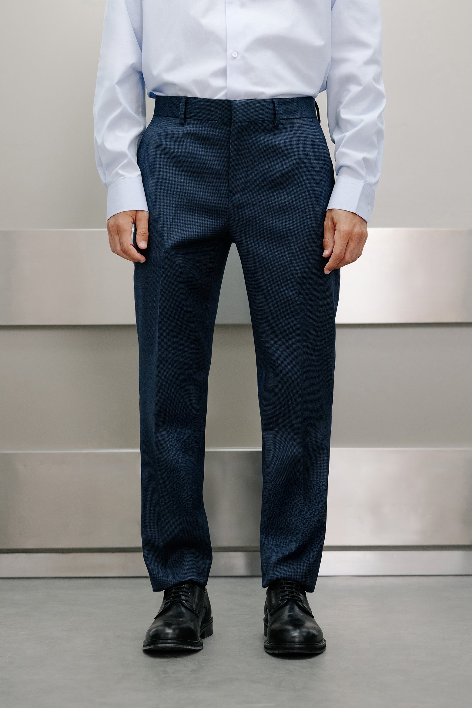 Pantalón traje slim fit lana ojo de perdiz