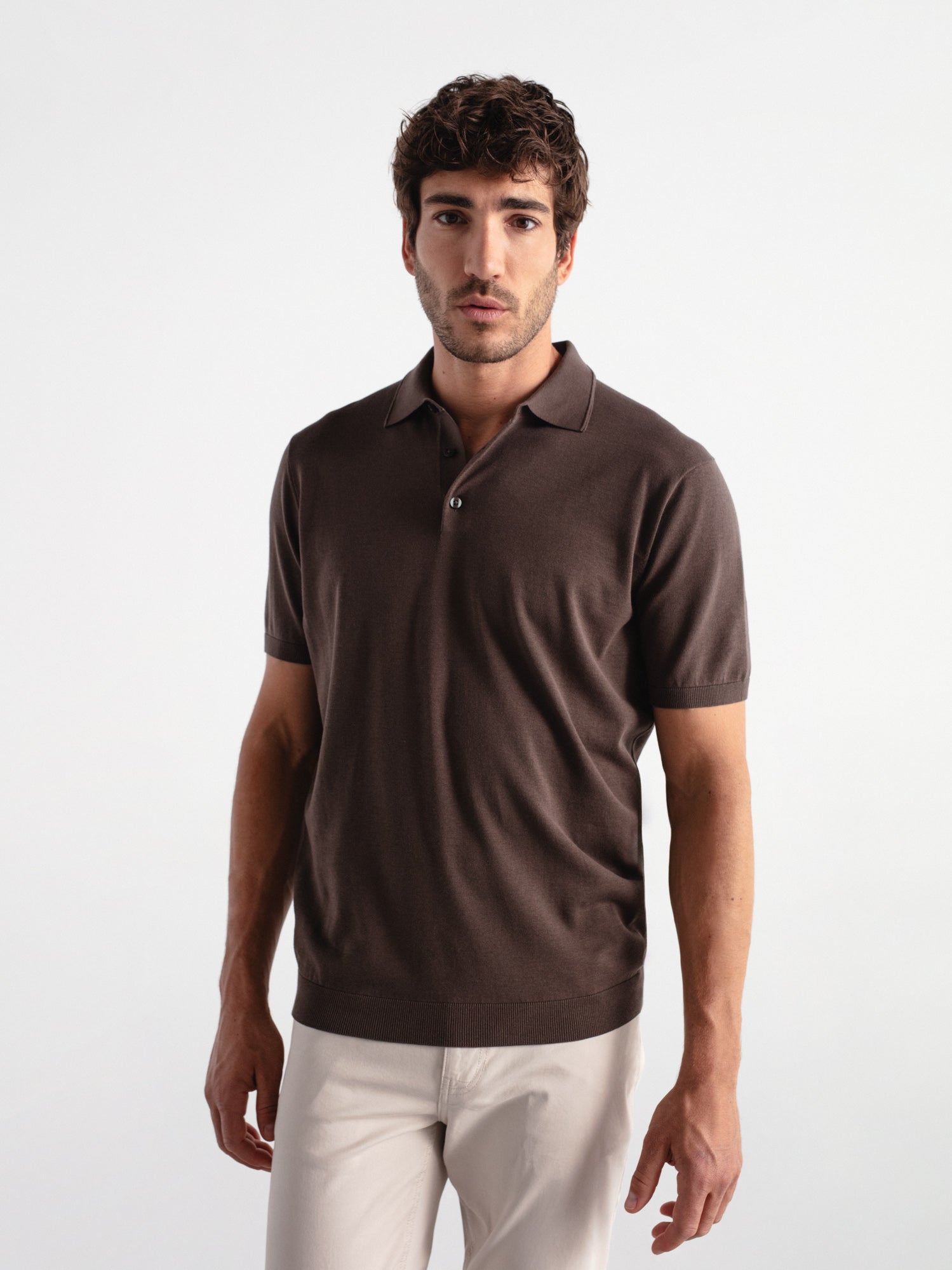 Fine knit short sleeve polo shirt