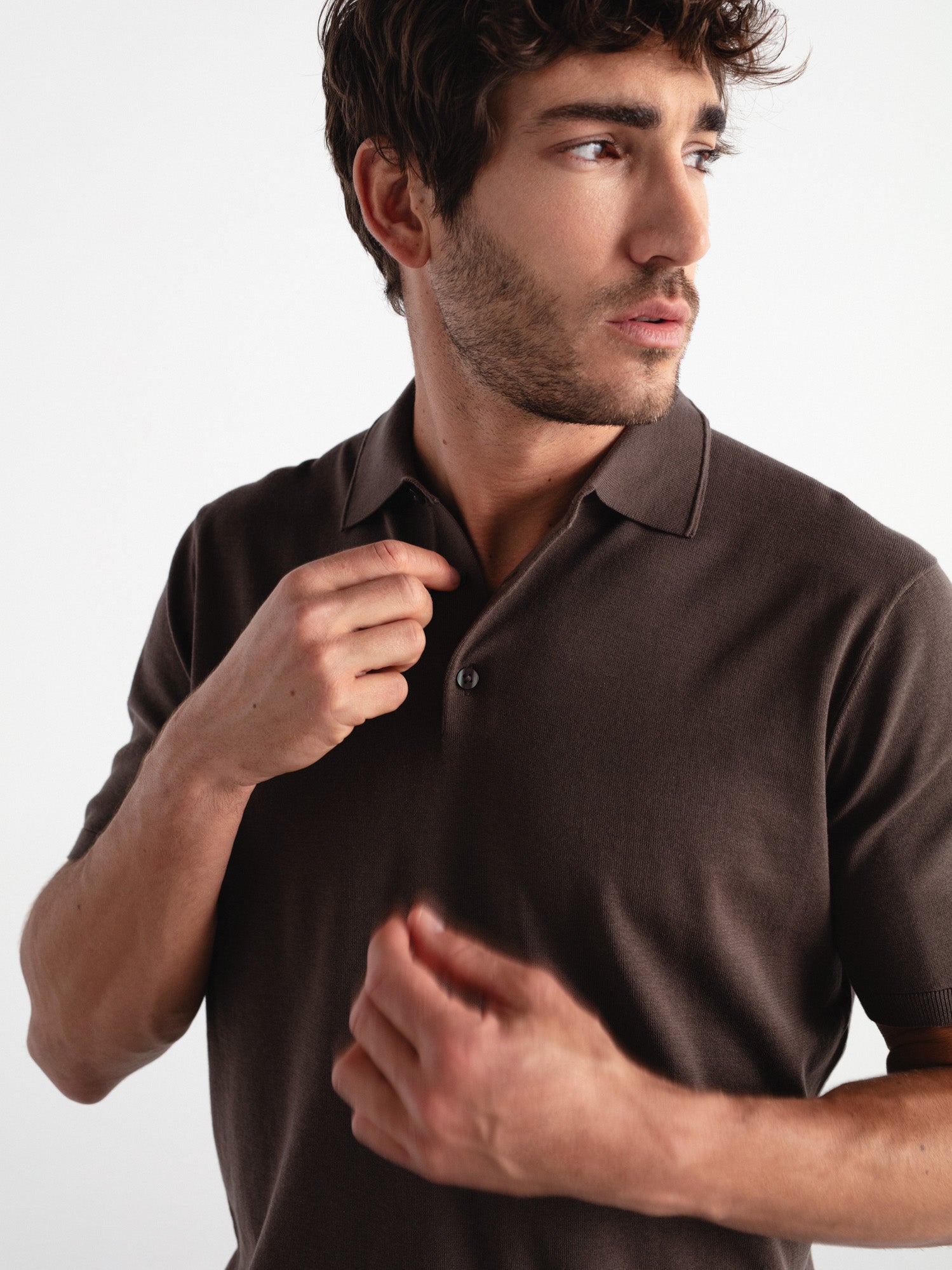 Fine knit short sleeve polo shirt