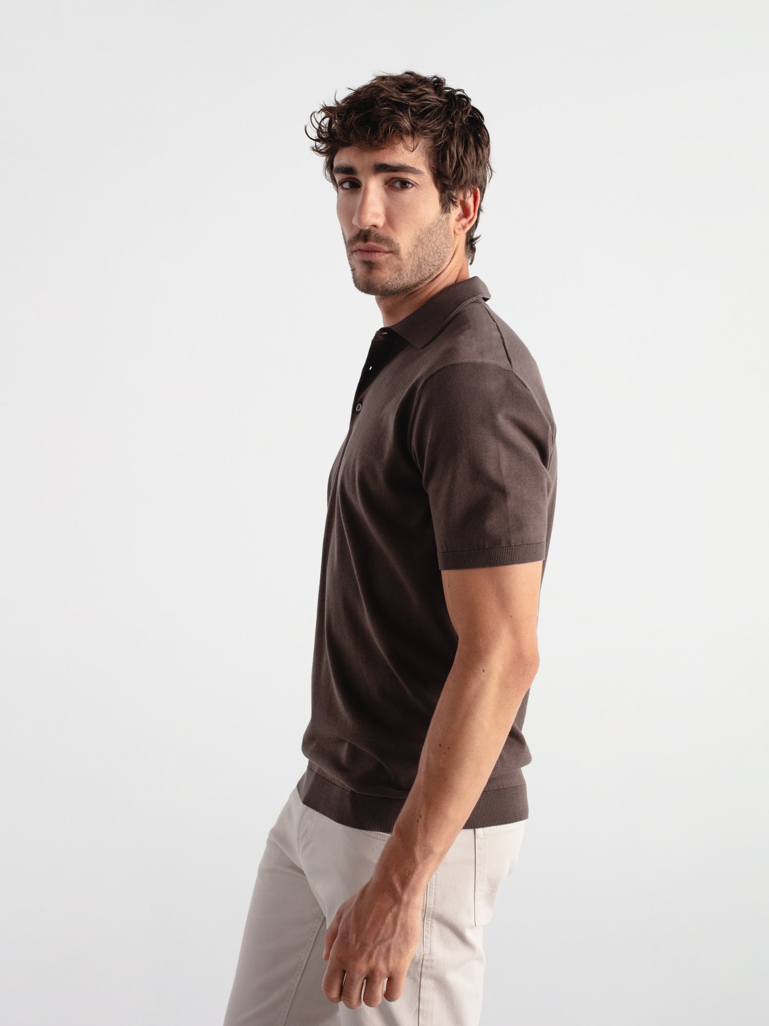 Fine knit short sleeve polo shirt