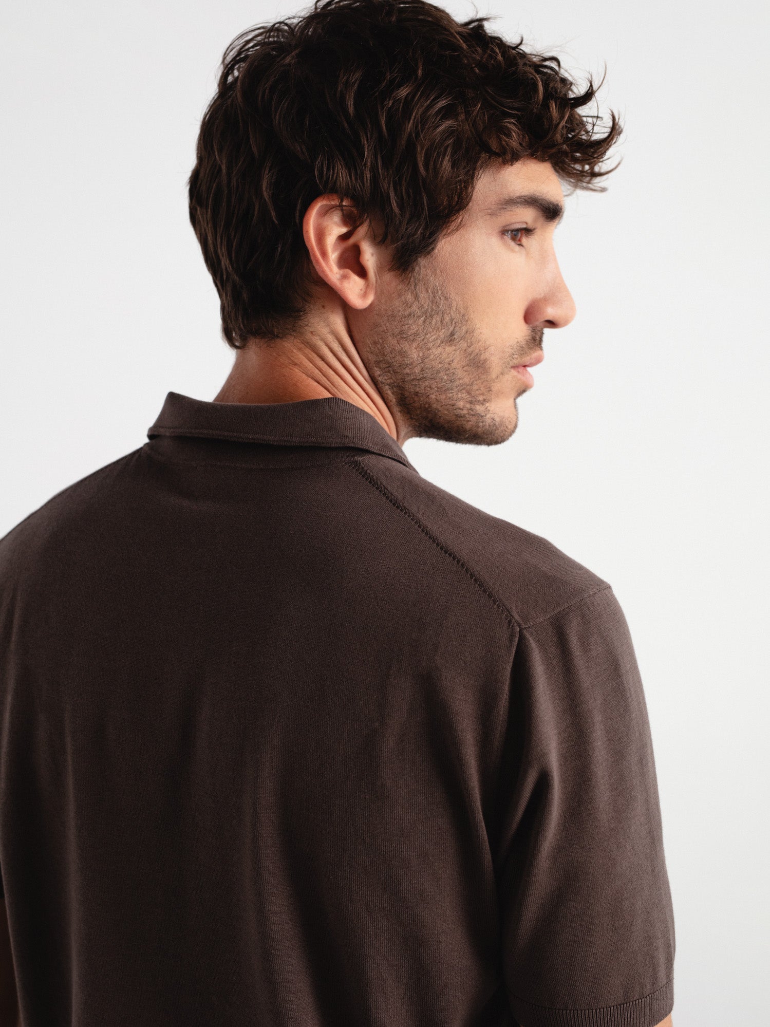 Fine knit short sleeve polo shirt