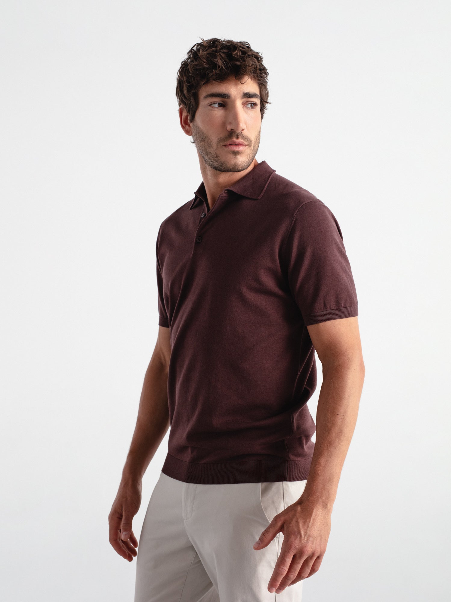 Fine knit short sleeve polo shirt