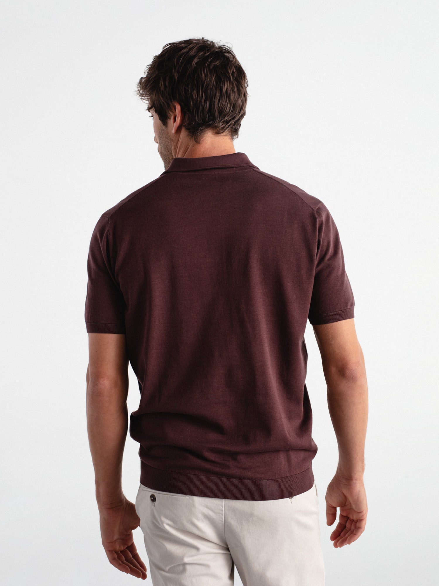 Fine knit short sleeve polo shirt