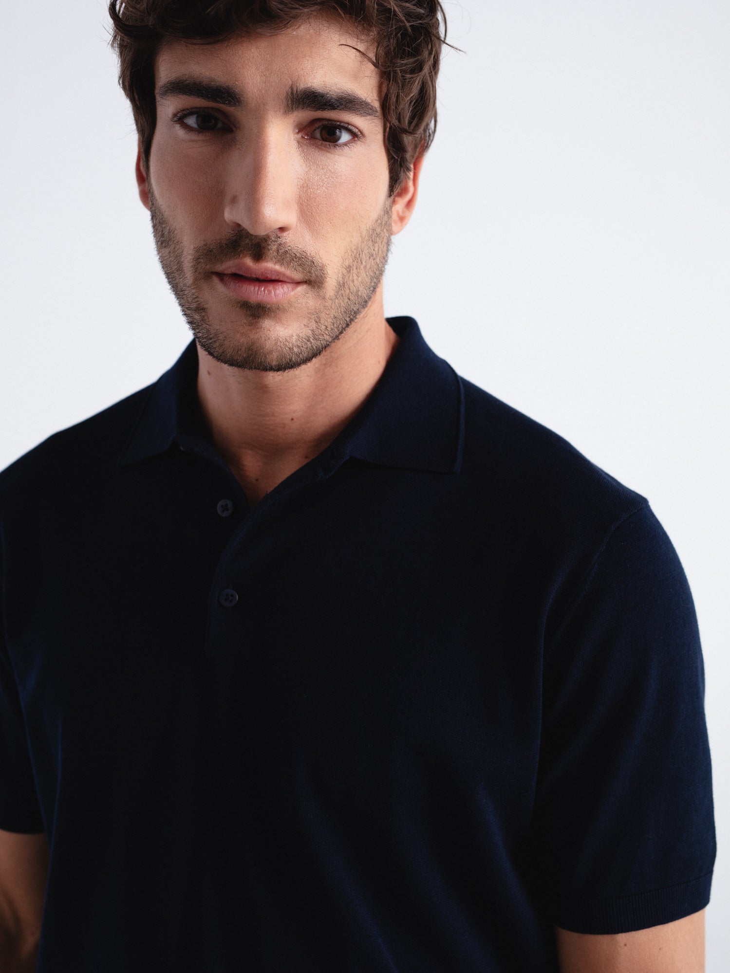 Fine knit short sleeve polo shirt