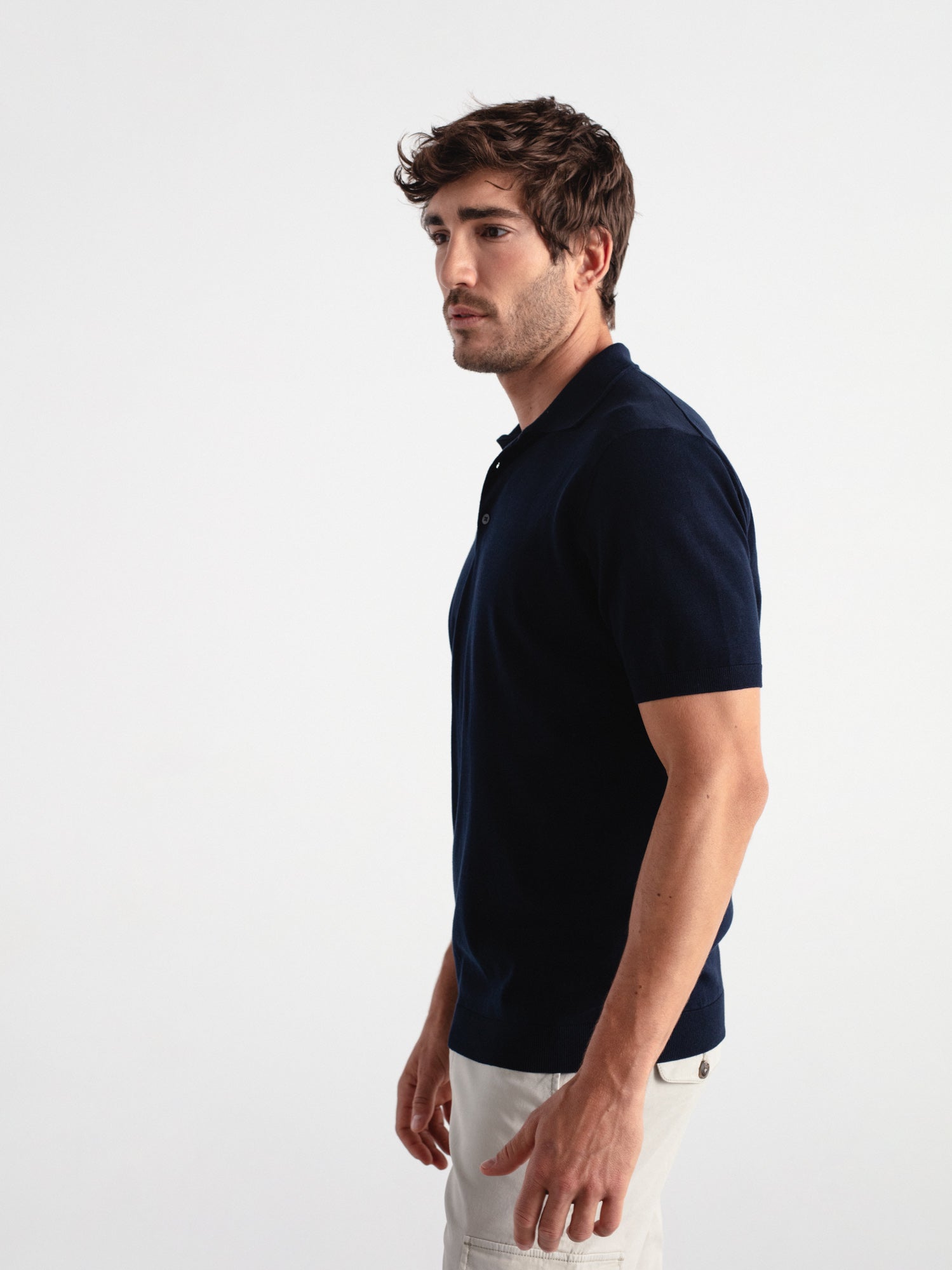 Fine knit short sleeve polo shirt