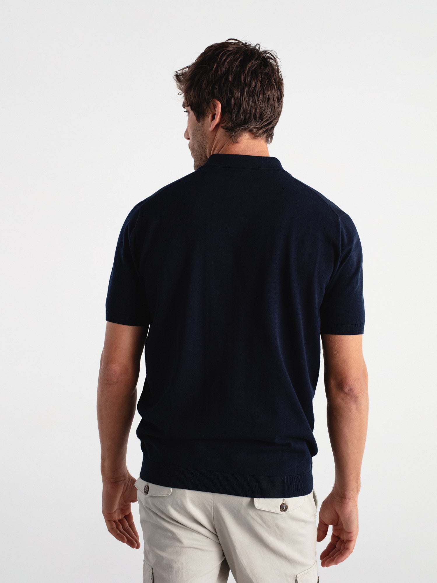 Fine knit short sleeve polo shirt