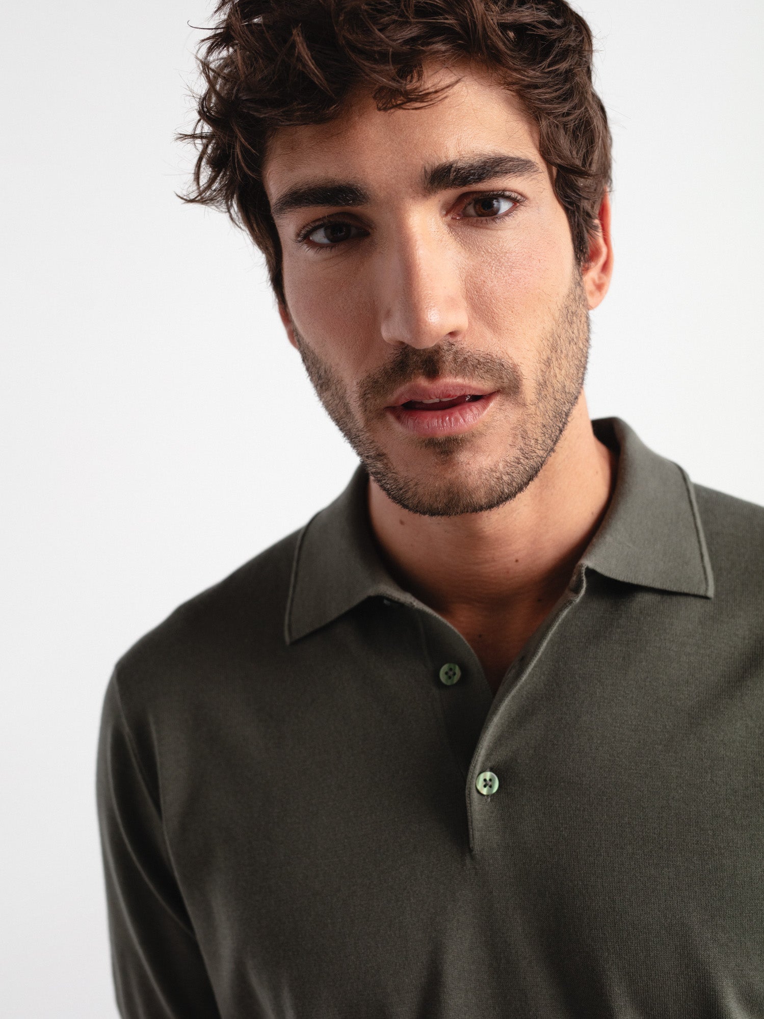 Fine knit short sleeve polo shirt