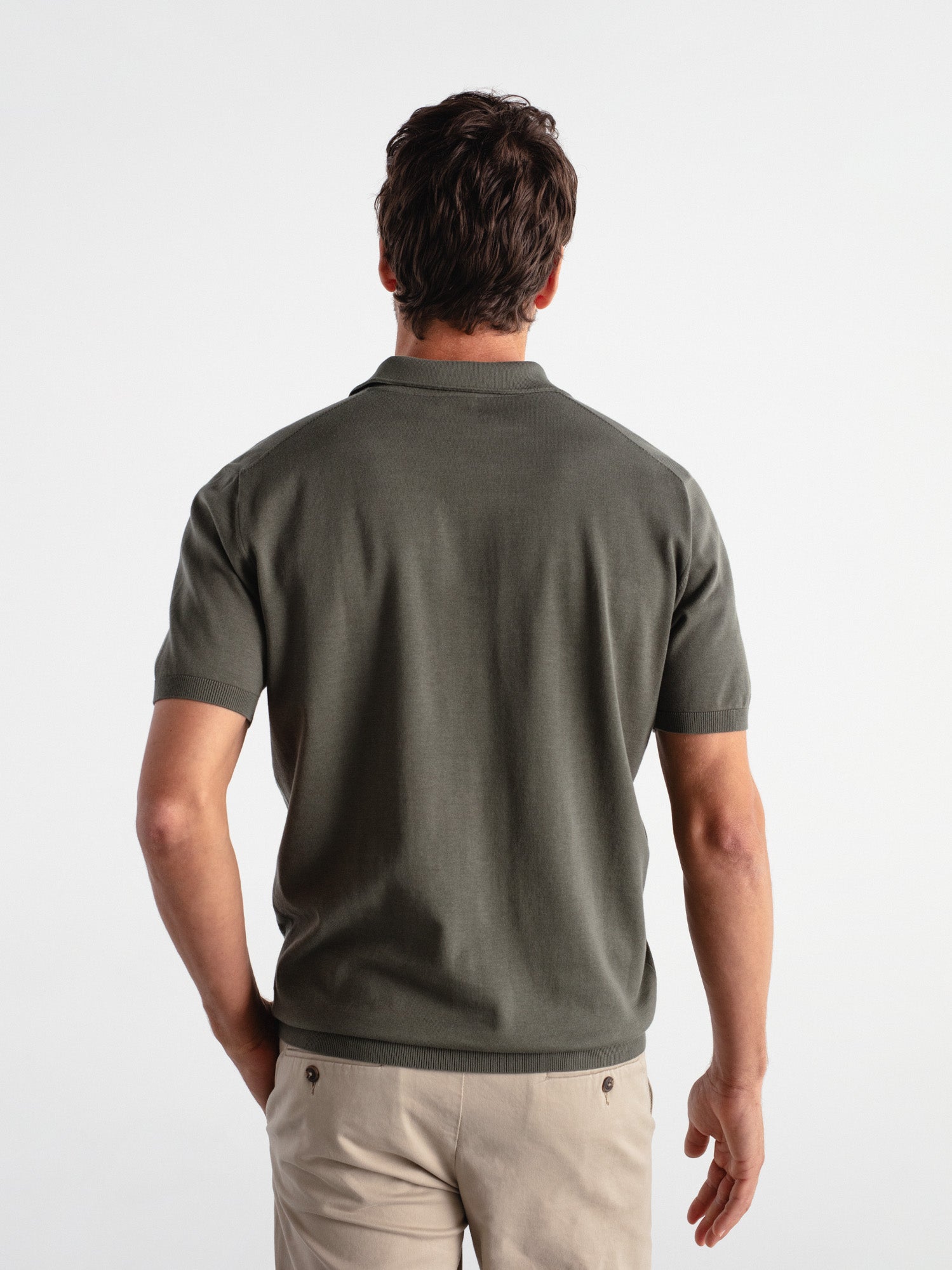 Fine knit short sleeve polo shirt