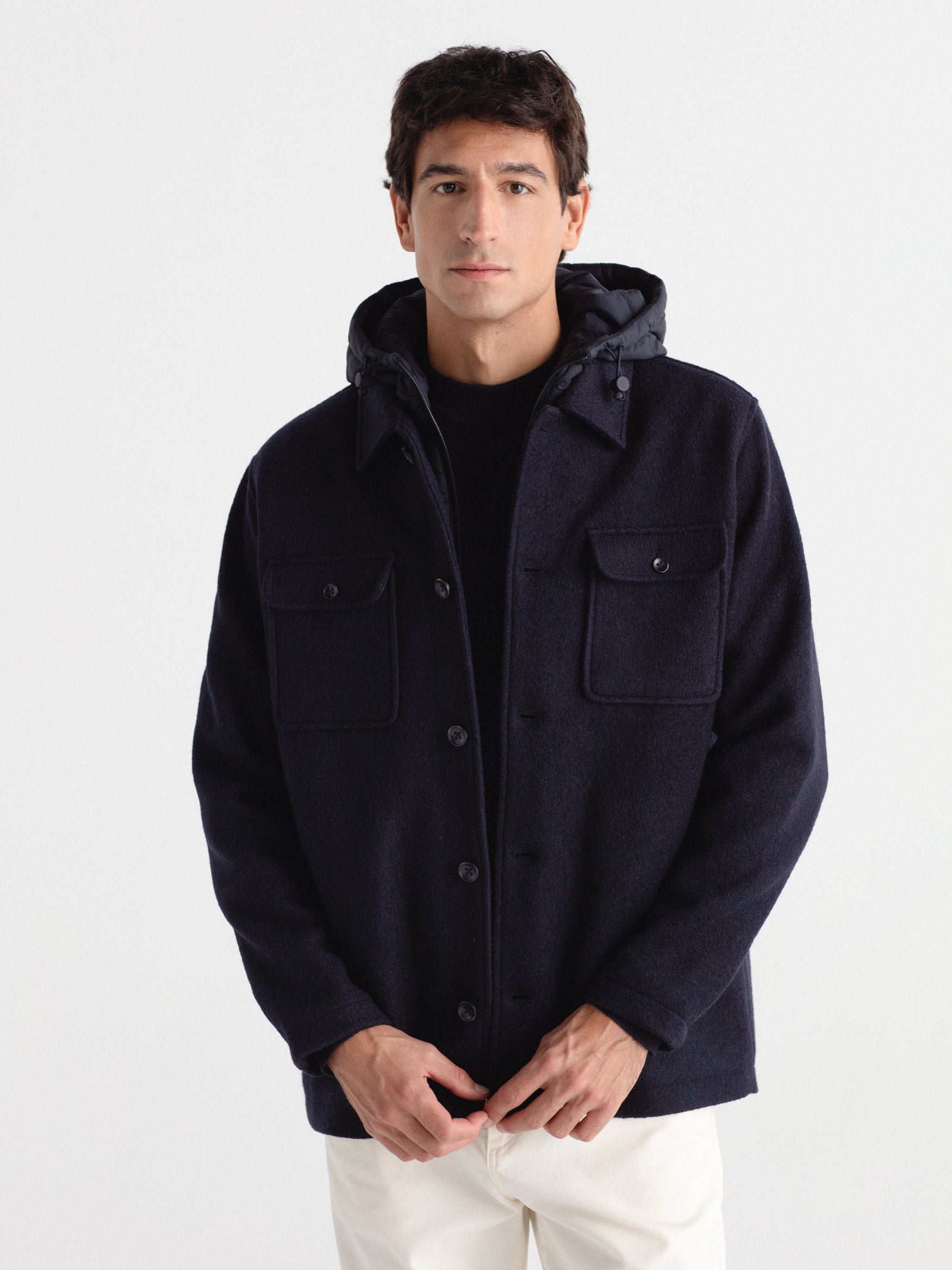 Chaquetón lana con chaleco capucha