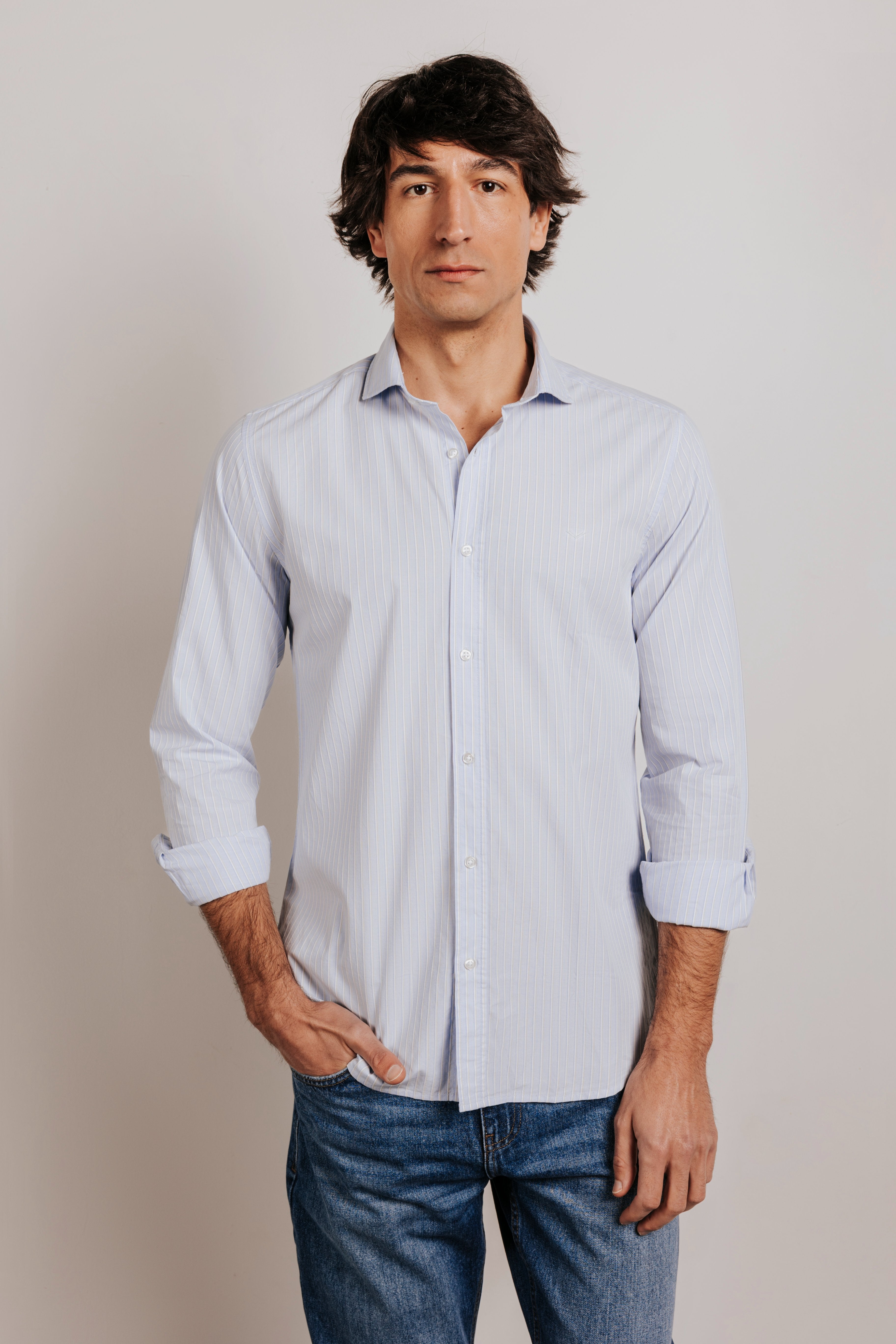 Camisa slim fit rayas popelin
