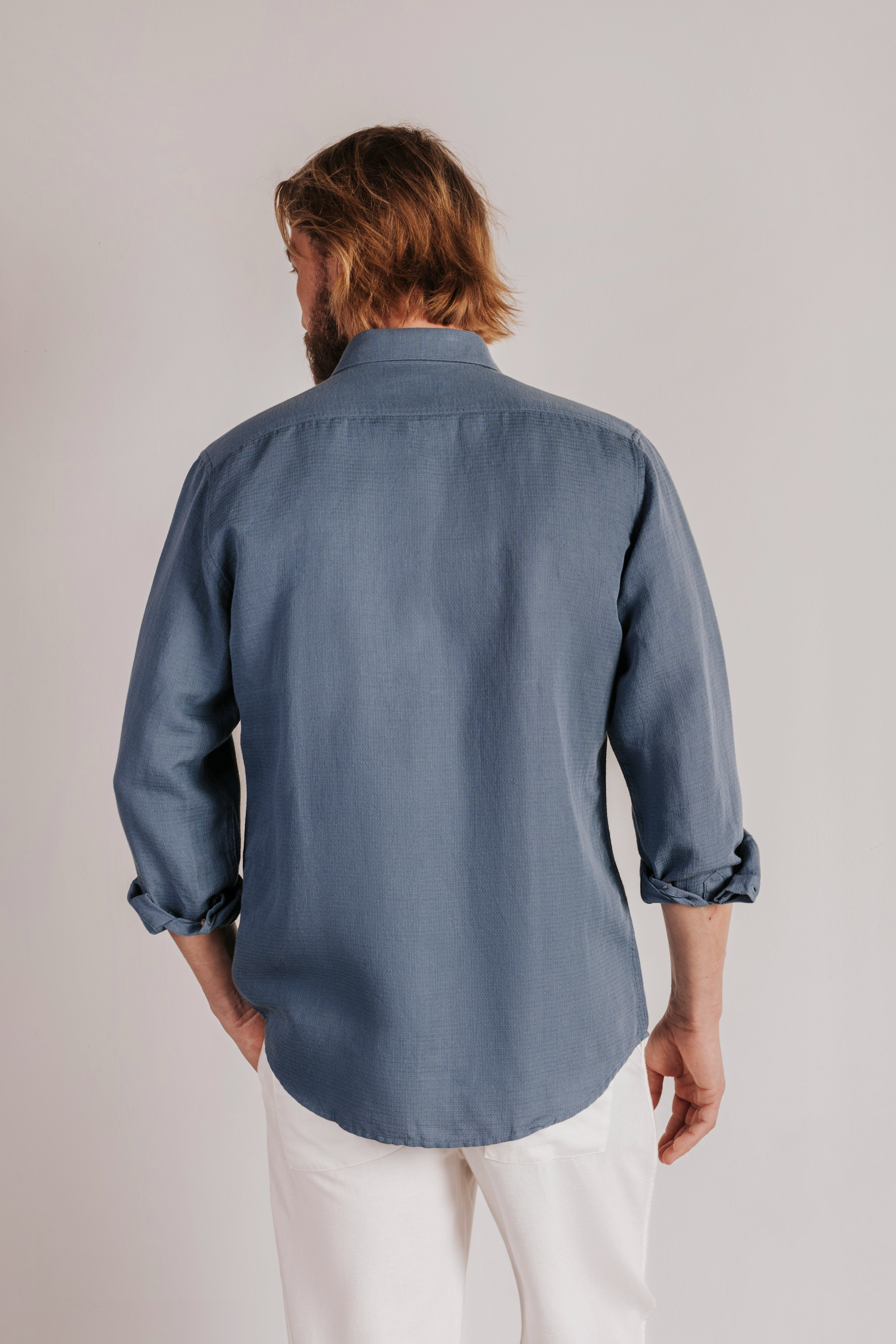 Camisa slim fit estructura con lino