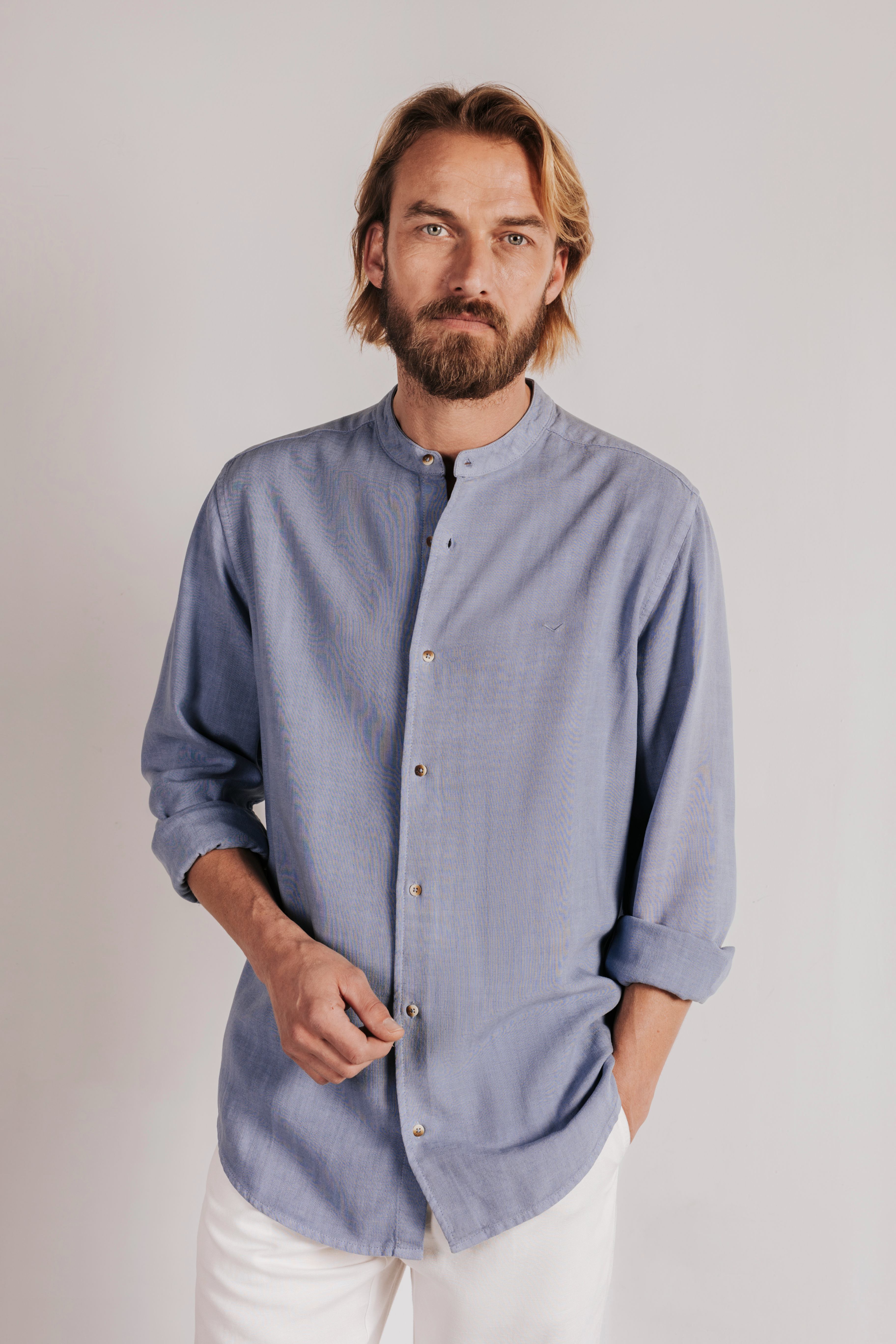 Camisa lino cuello mao