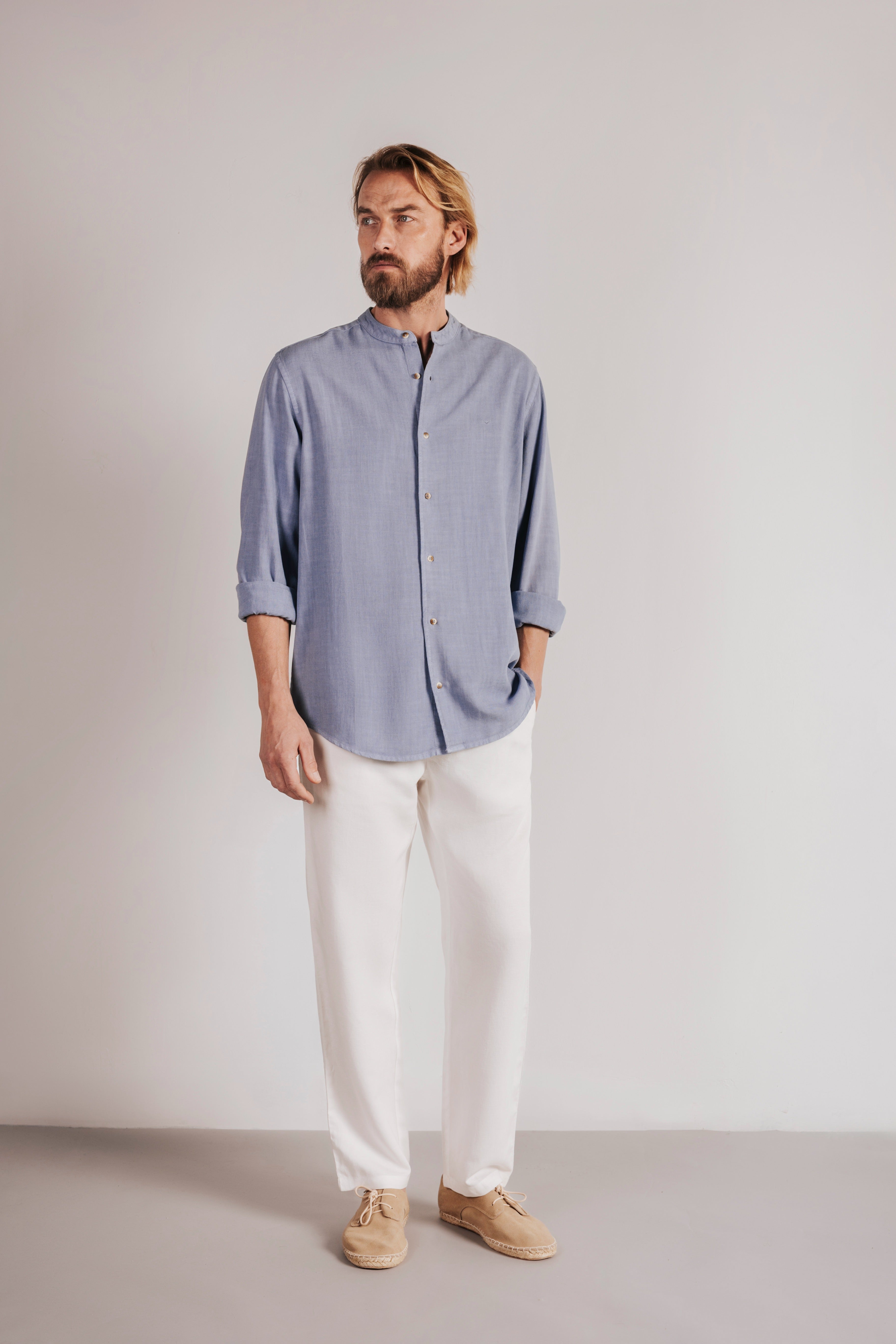 Camisa lino cuello mao