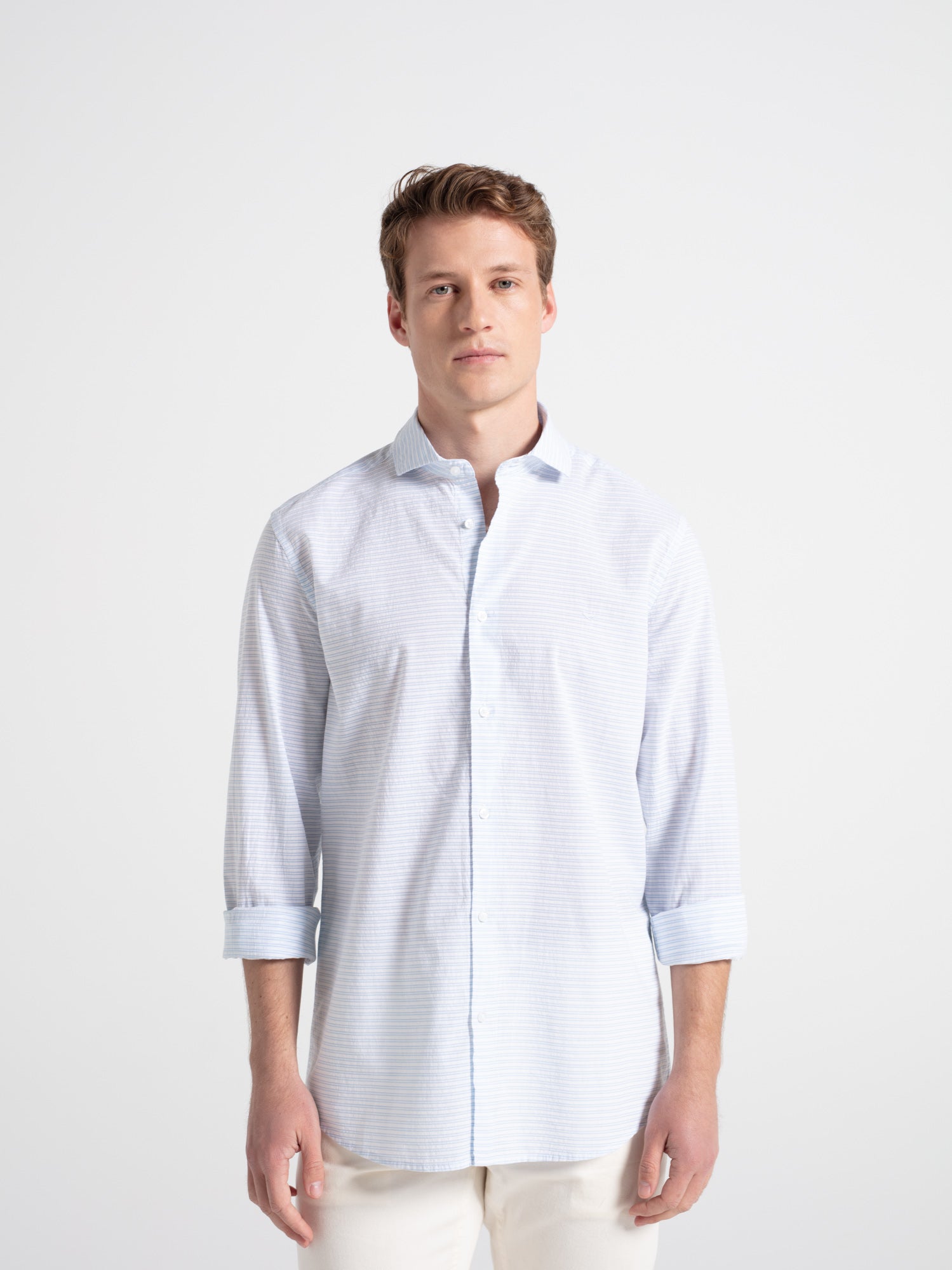 Camisa slim rayas seersucker