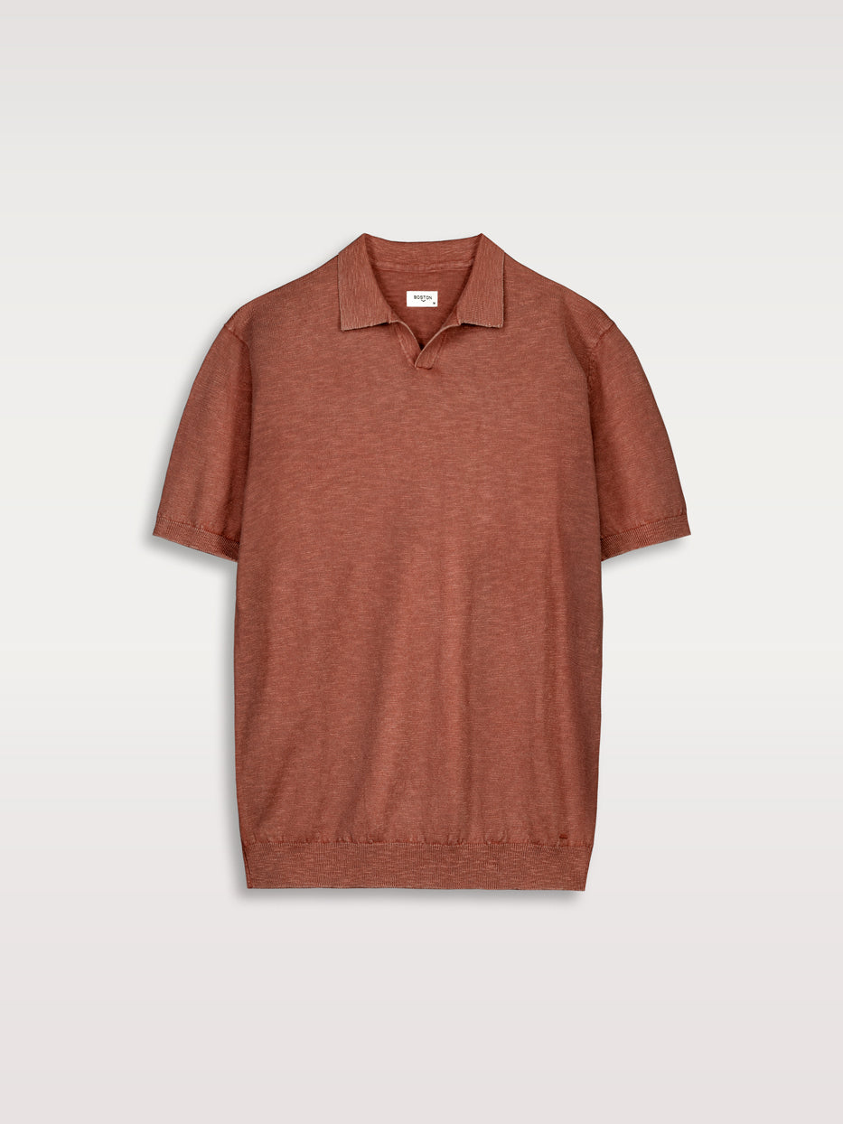 Flame-colored knitted polo shirt