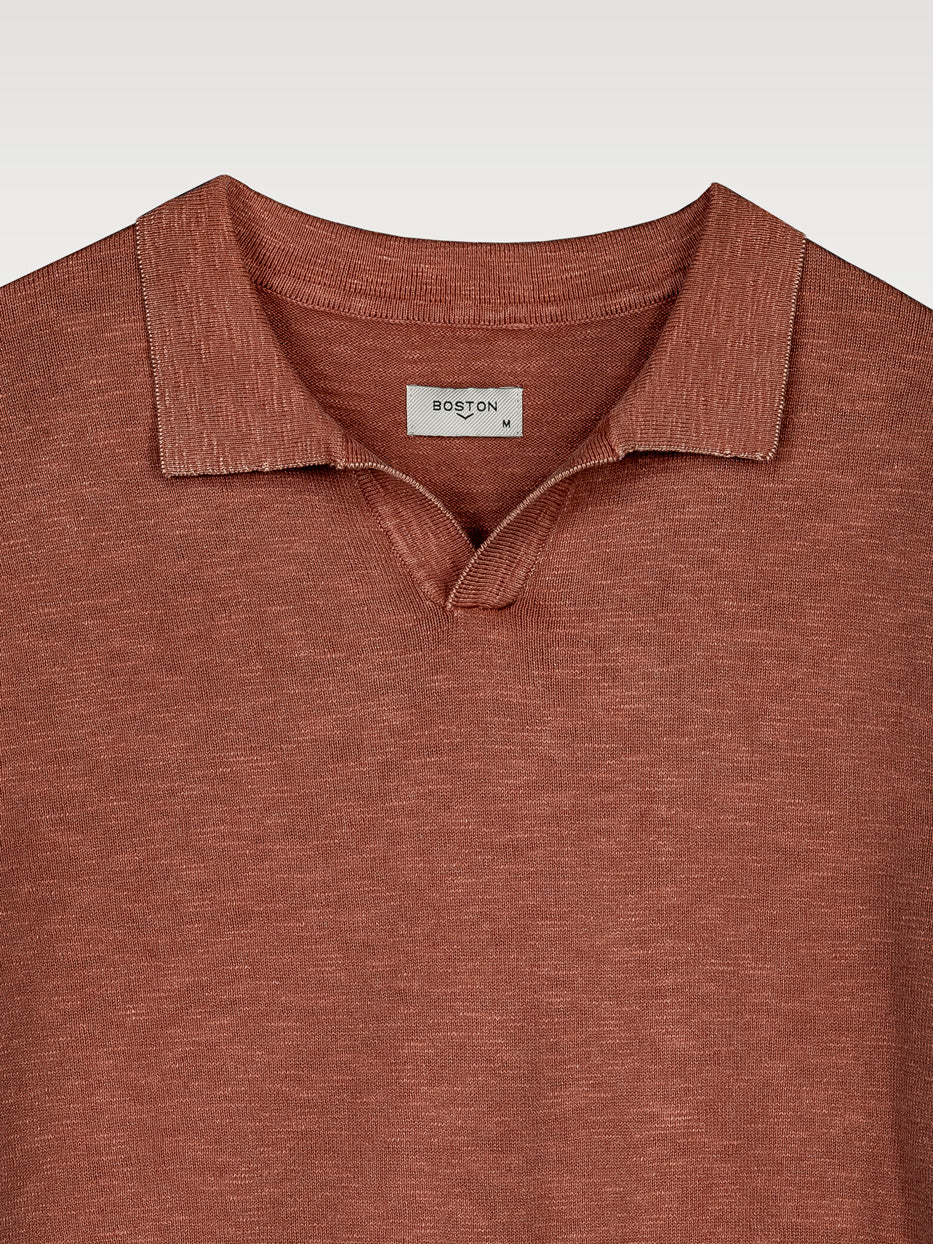 Flame-colored knitted polo shirt