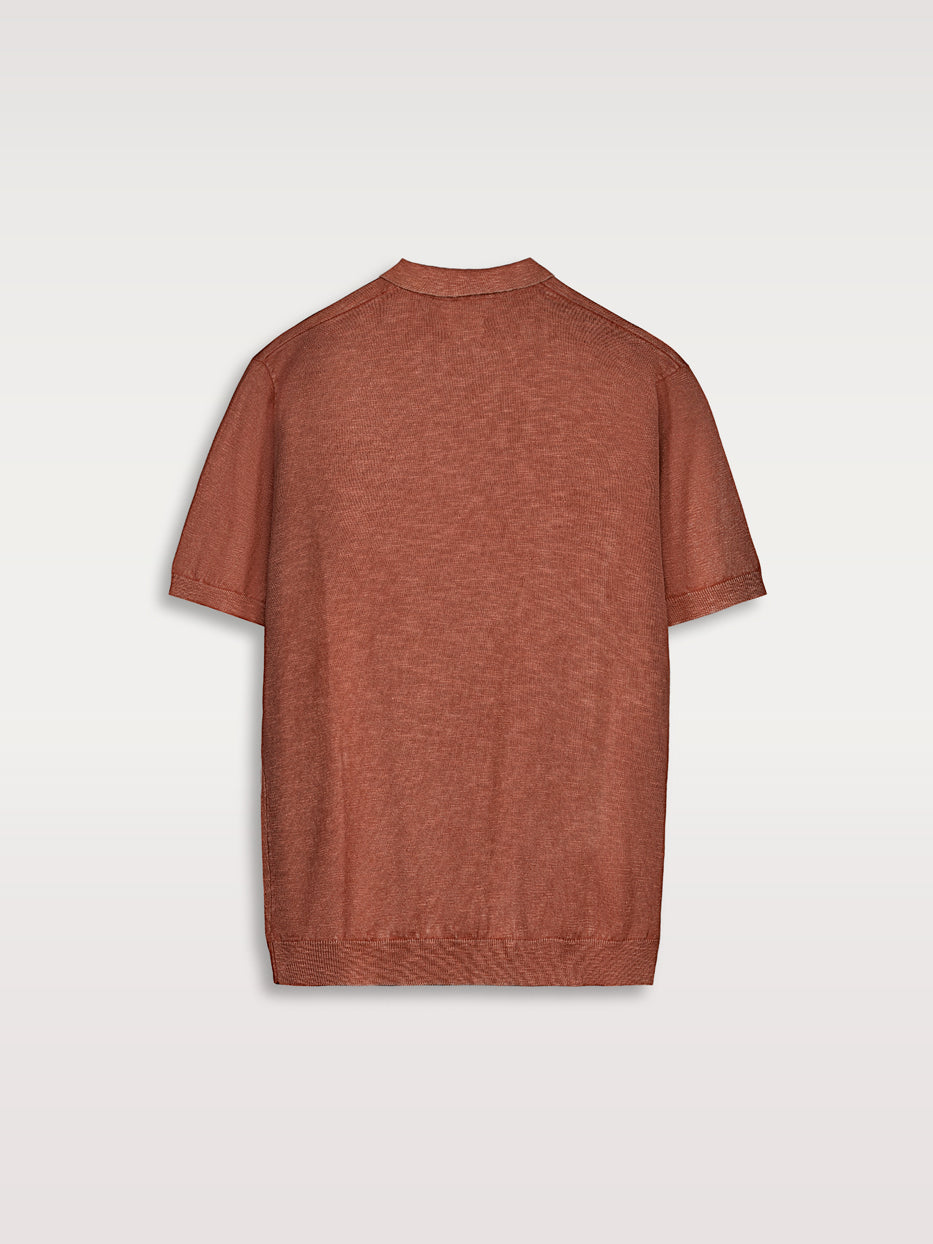 Flame-colored knitted polo shirt