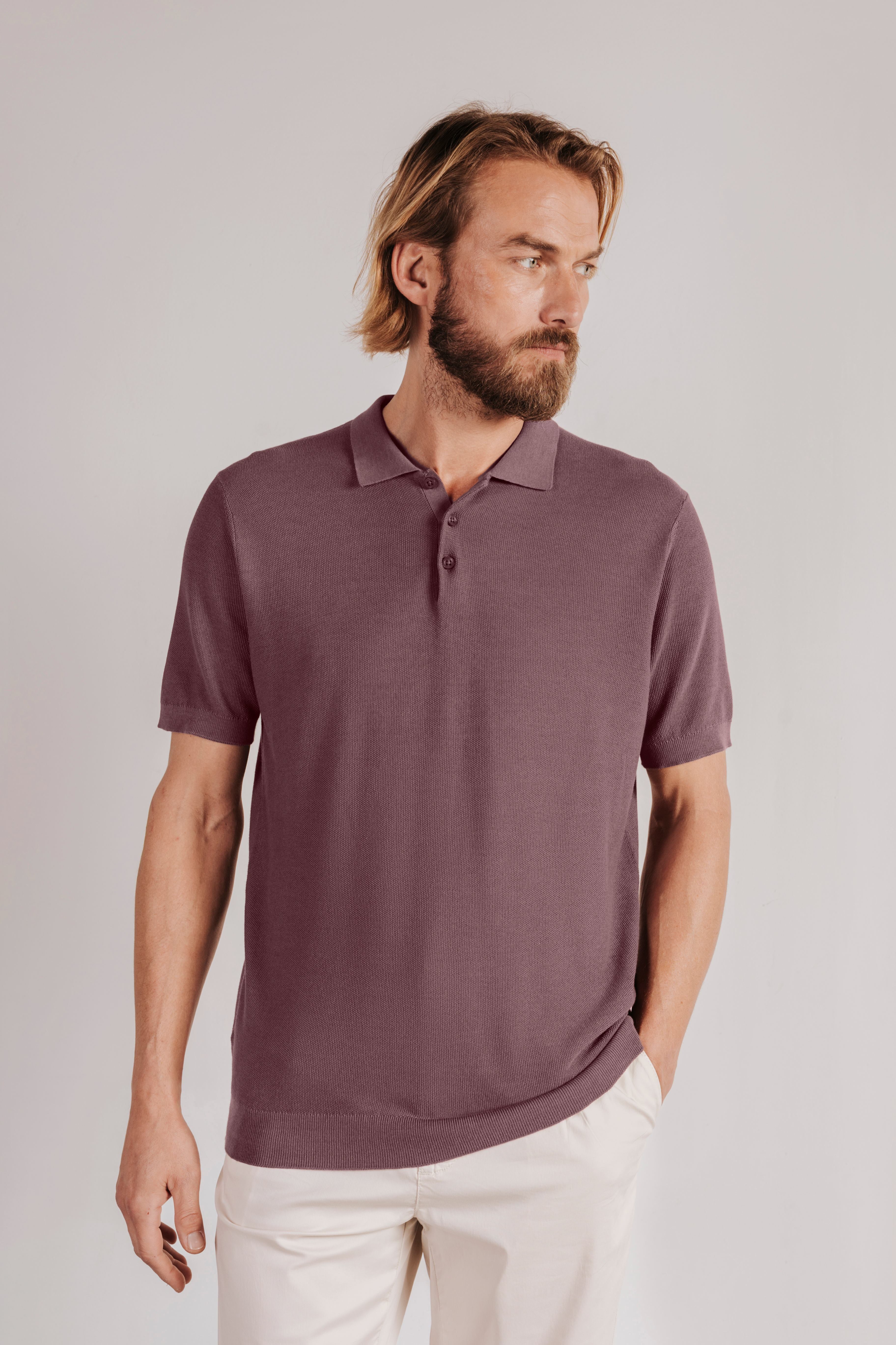 Polo shirt, short sleeve, structured knit