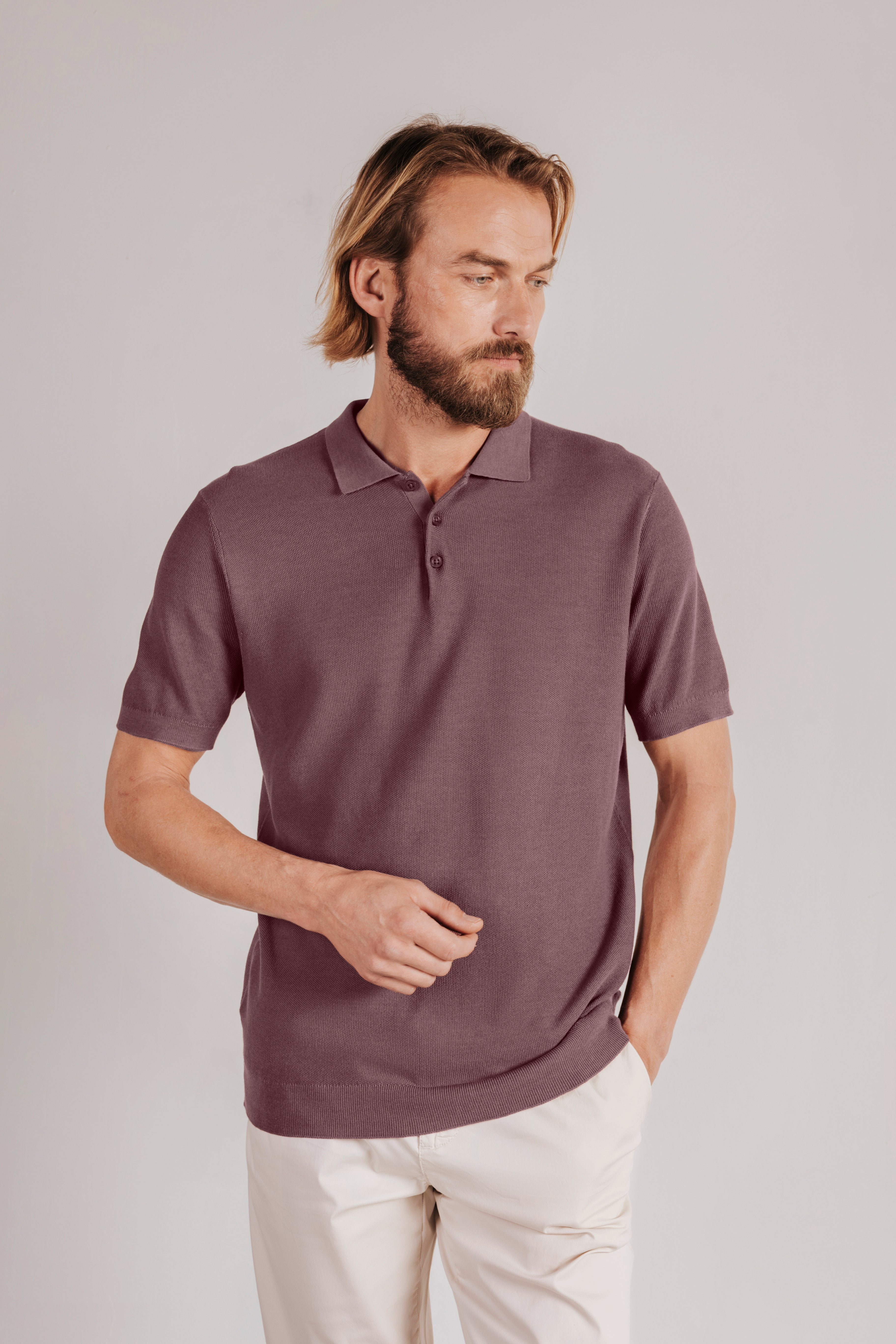 Polo shirt, short sleeve, structured knit