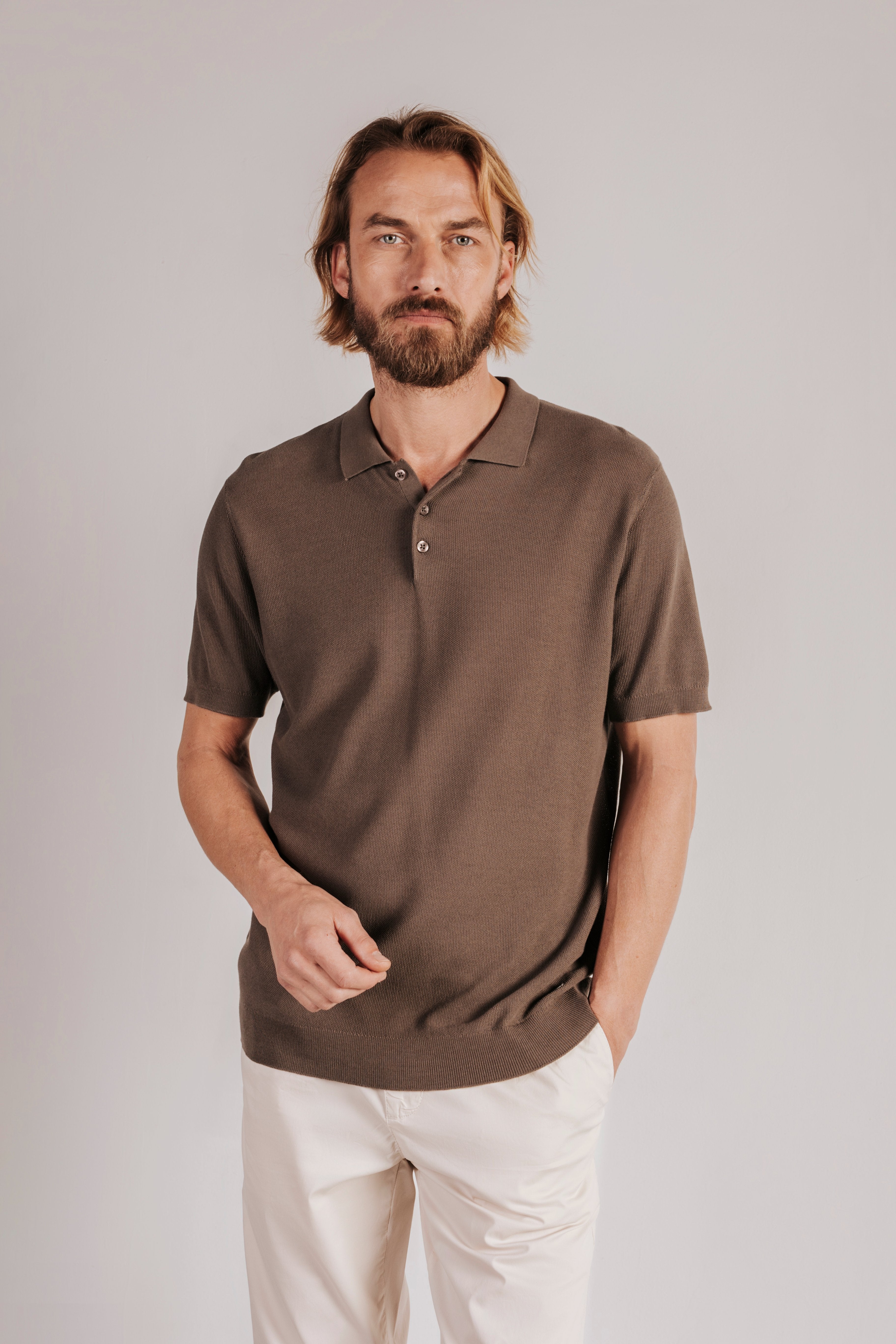 Polo shirt, short sleeve, structured knit