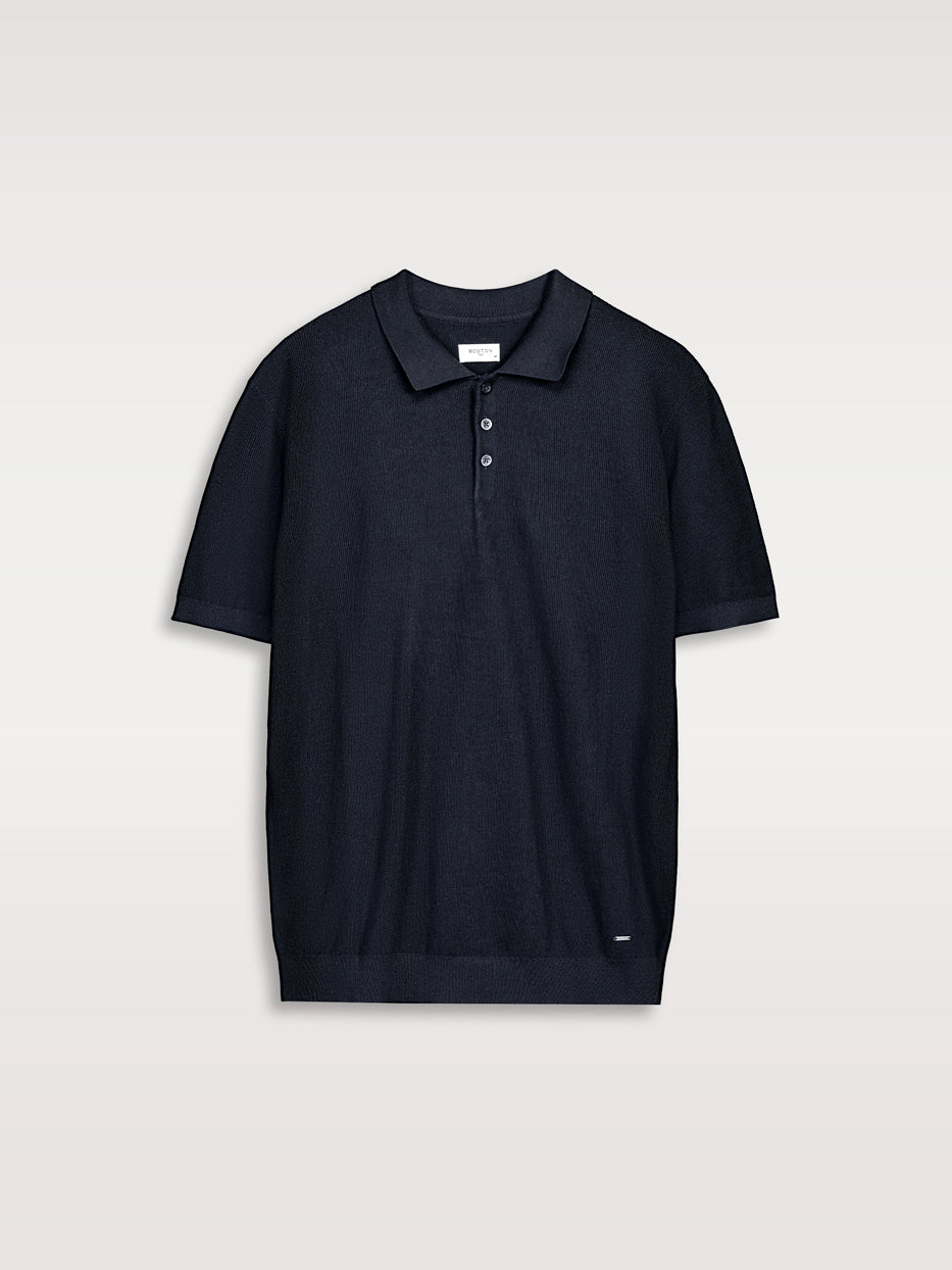 Polo shirt, short sleeves, structured knit fabric