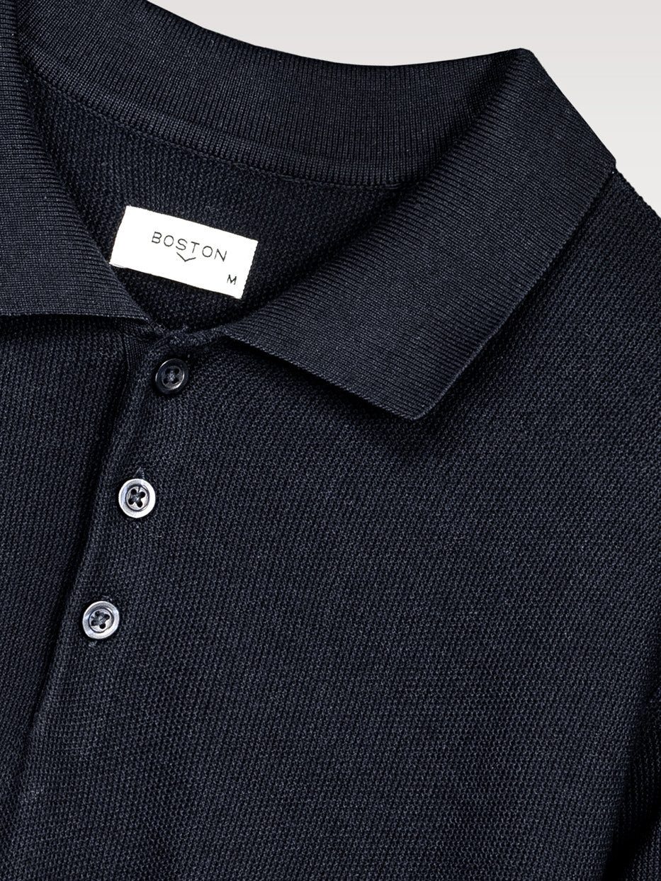 Polo shirt, short sleeves, structured knit fabric